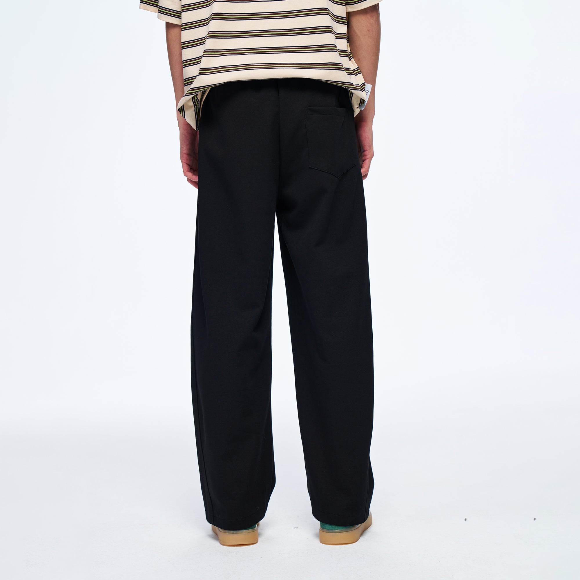 OVERLAPS Elastic-Waist Straight-Leg Pants Black, premium urban and streetwear designers apparel on PROJECTISR.com, OVERLAPS