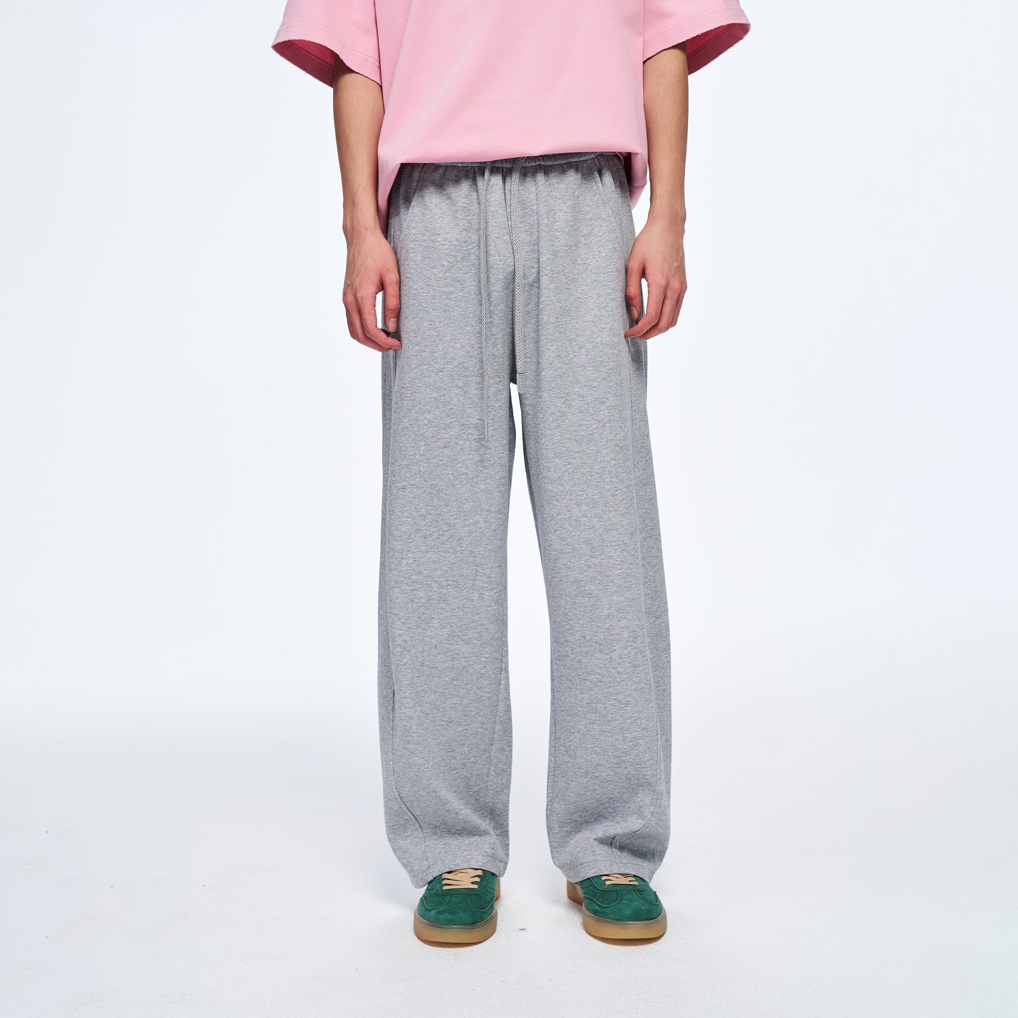 OVERLAPS Elastic-Waist Straight-Leg Pants Gray, premium urban and streetwear designers apparel on PROJECTISR.com, OVERLAPS