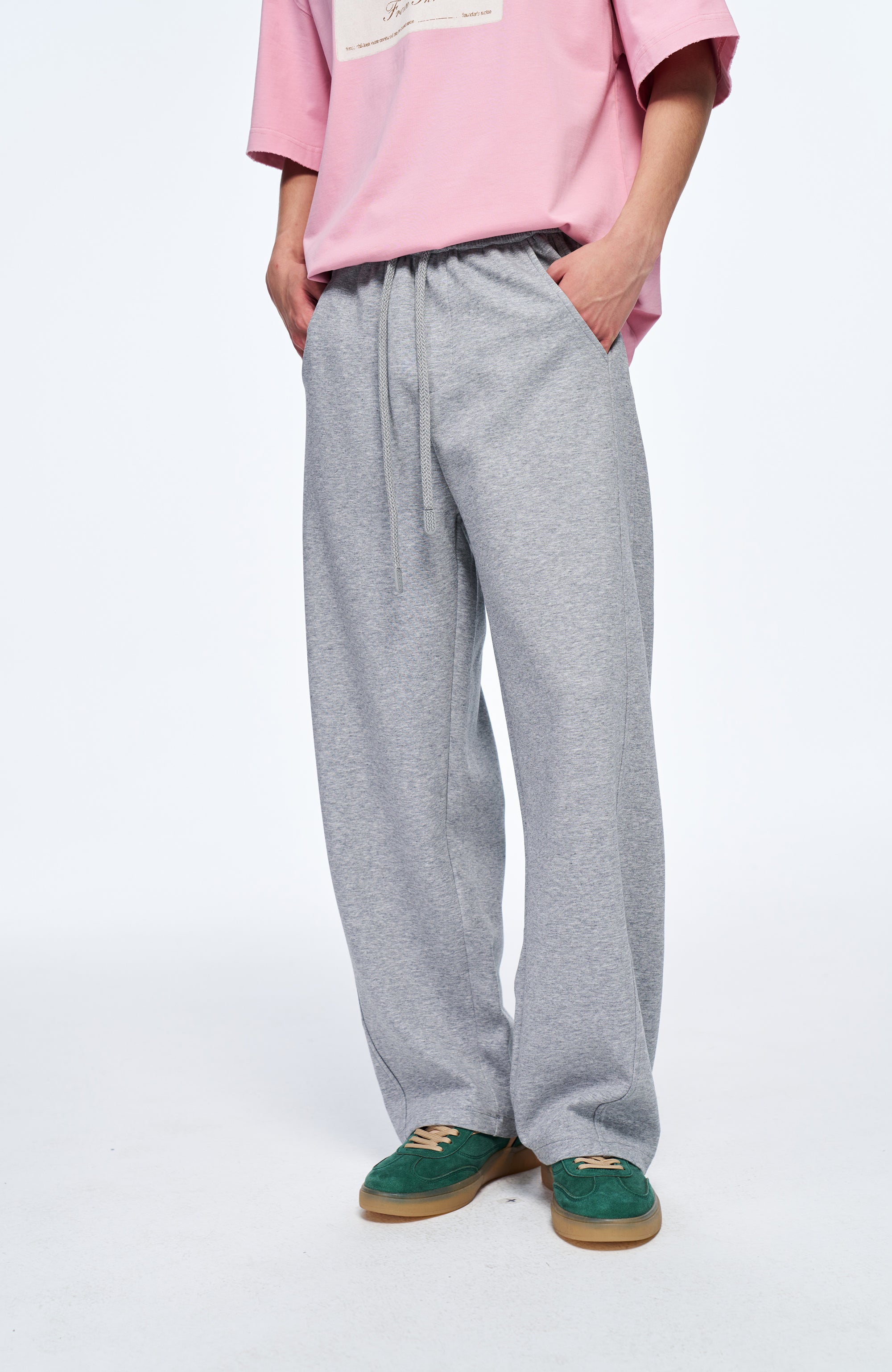 OVERLAPS Elastic-Waist Straight-Leg Pants Gray, premium urban and streetwear designers apparel on PROJECTISR.com, OVERLAPS