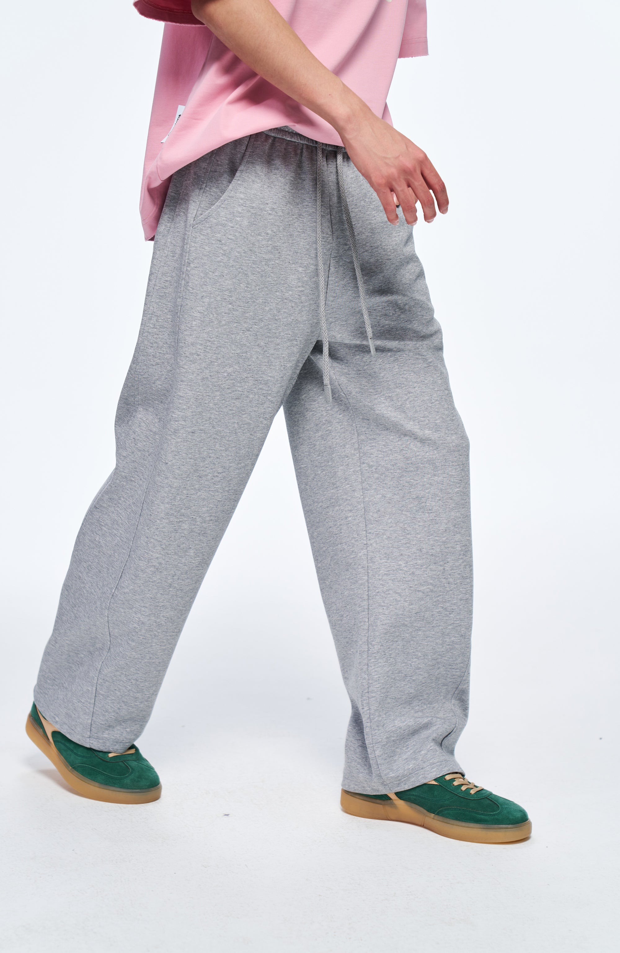 OVERLAPS Elastic-Waist Straight-Leg Pants Gray, premium urban and streetwear designers apparel on PROJECTISR.com, OVERLAPS