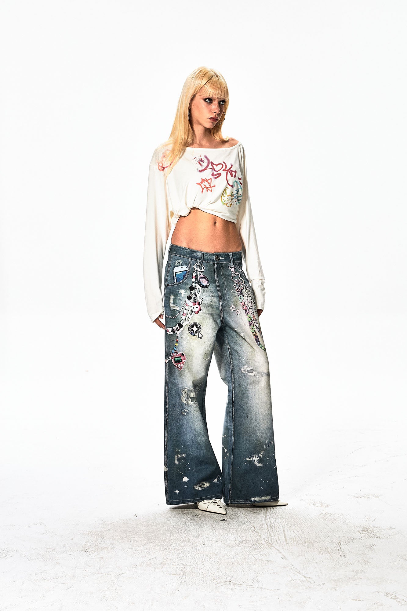 DND4DES Cartoon Chain Wide-Leg Jeans, premium urban and streetwear designers apparel on PROJECTISR.com, DND4DES