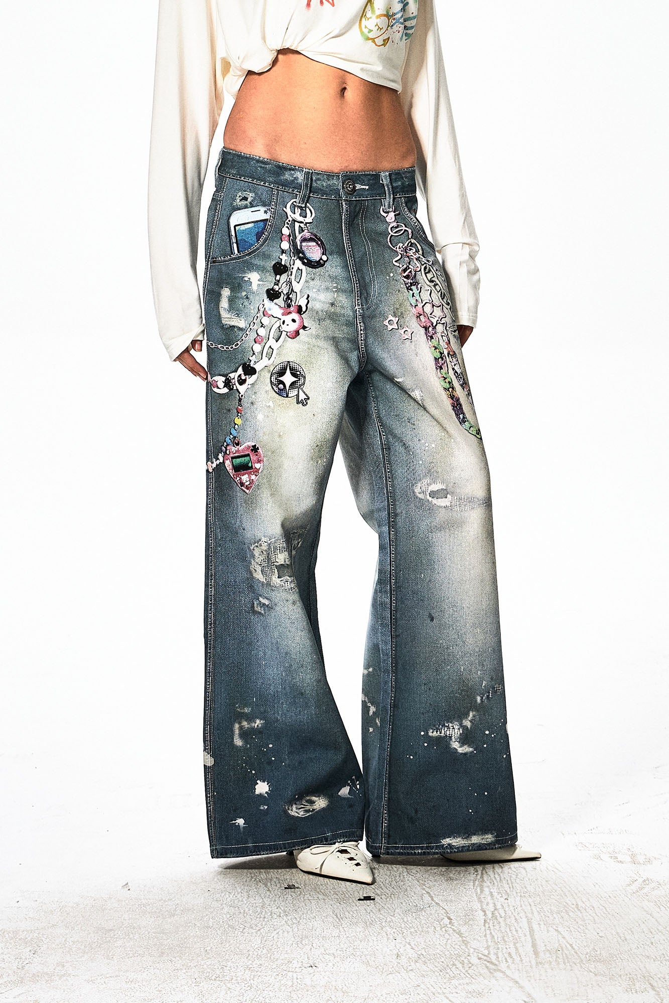 DND4DES Cartoon Chain Wide-Leg Jeans, premium urban and streetwear designers apparel on PROJECTISR.com, DND4DES