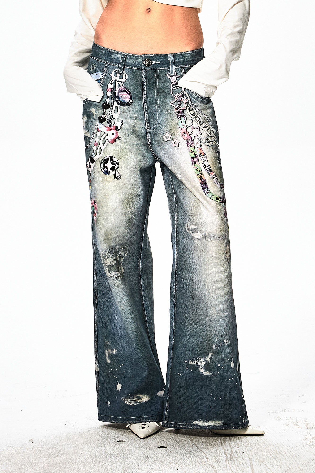 DND4DES Cartoon Chain Wide-Leg Jeans, premium urban and streetwear designers apparel on PROJECTISR.com, DND4DES