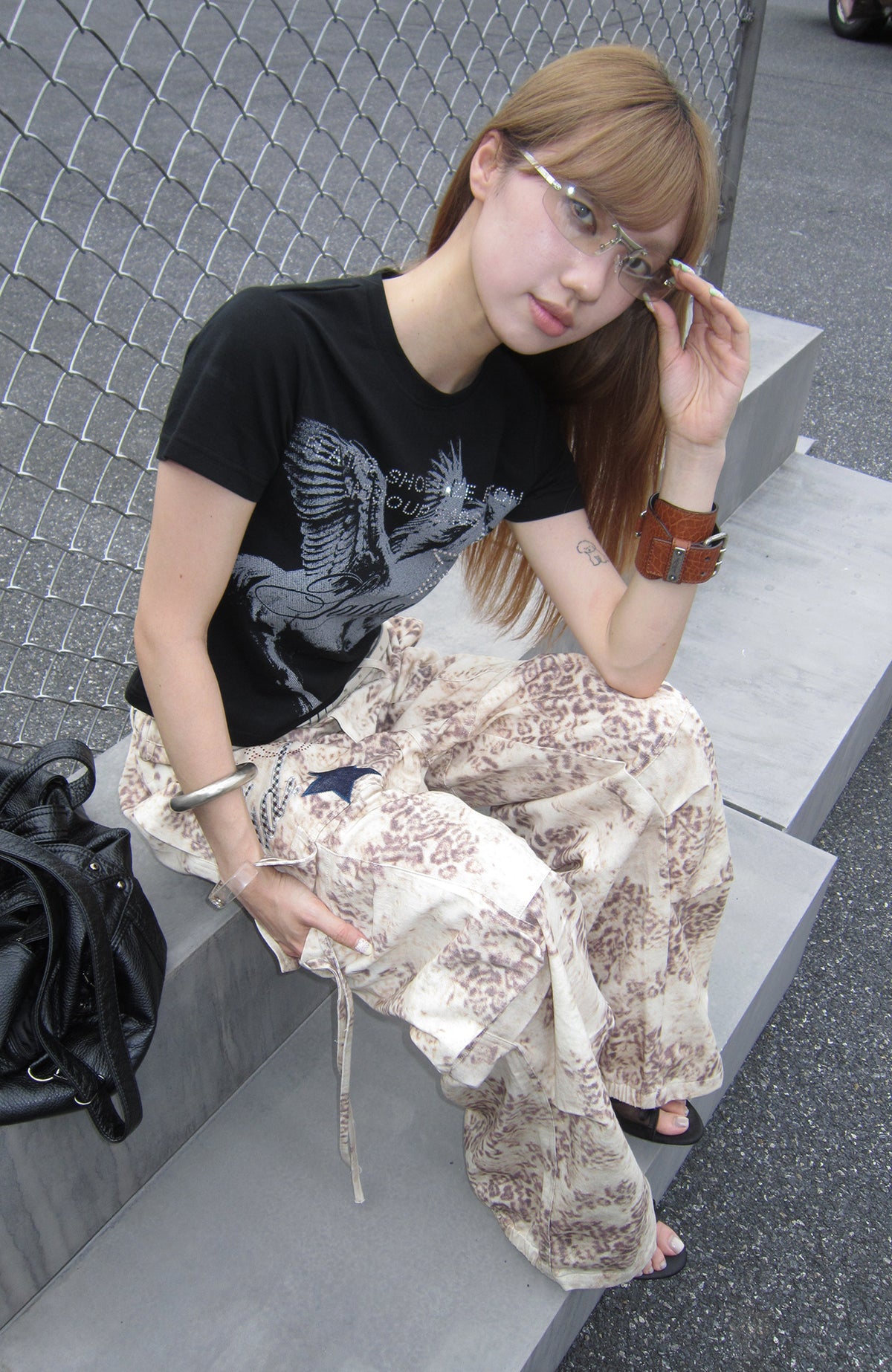 SADSOUP Leopard Star Patched Wide-Leg Pants