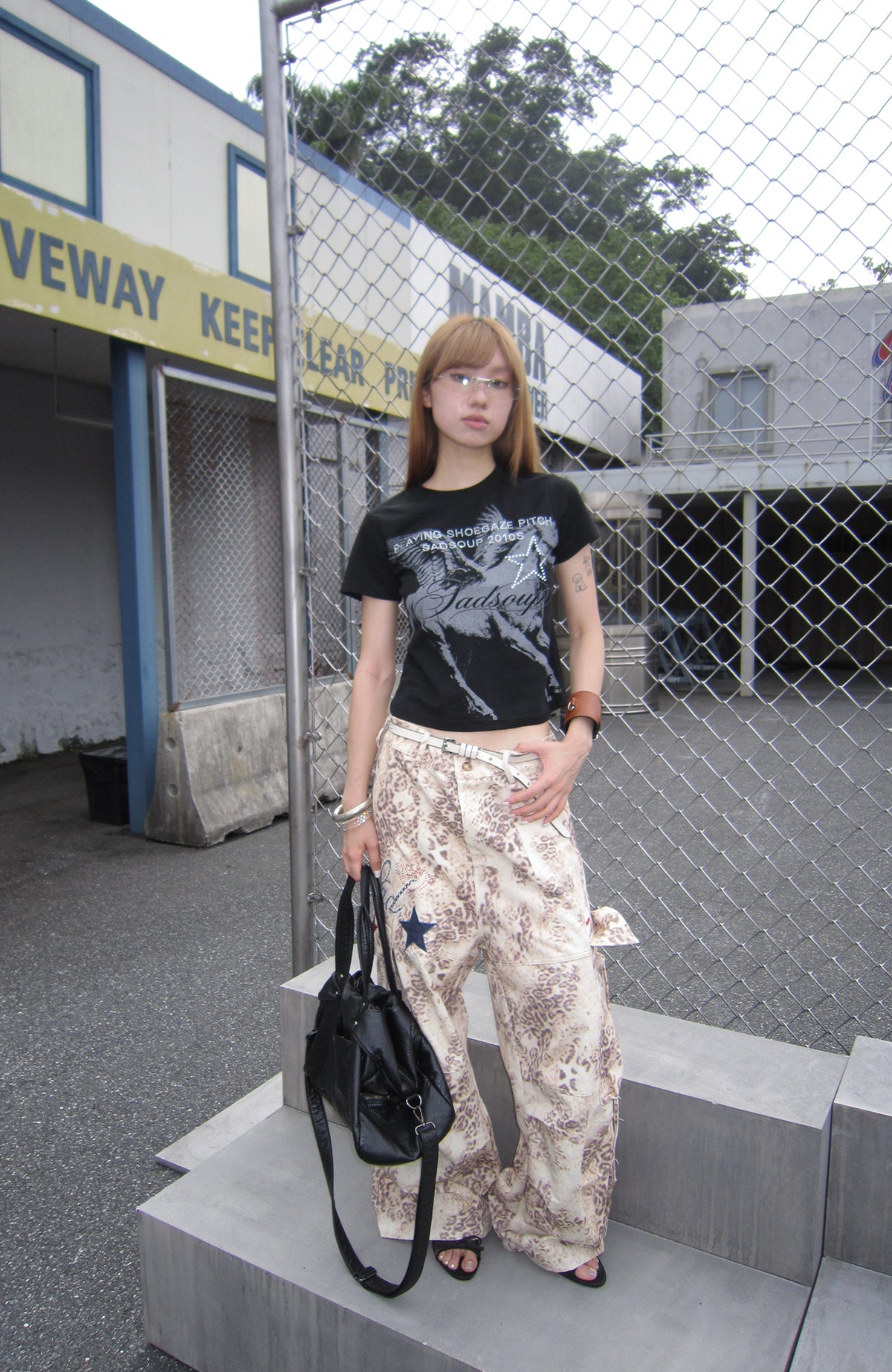 SADSOUP Leopard Star Patched Wide-Leg Pants
