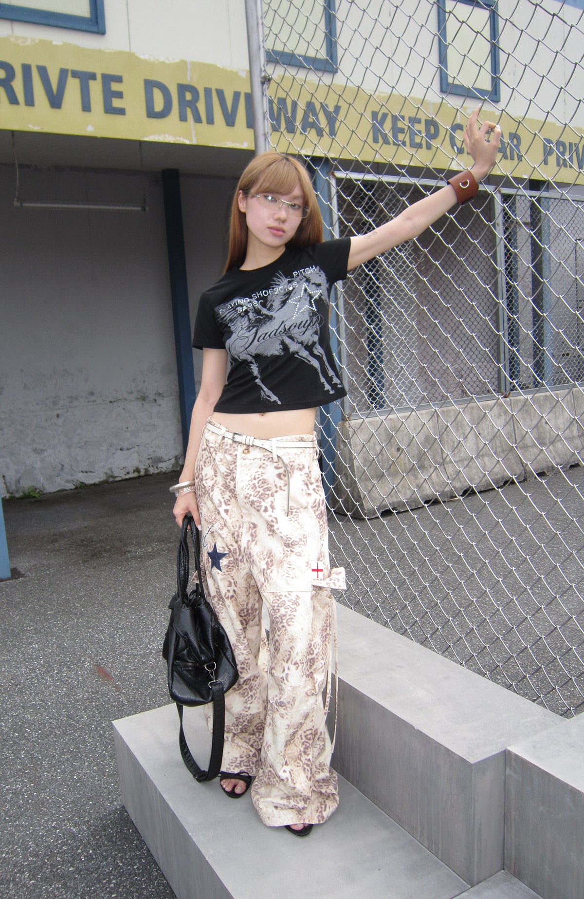 SADSOUP Leopard Star Patched Wide-Leg Pants
