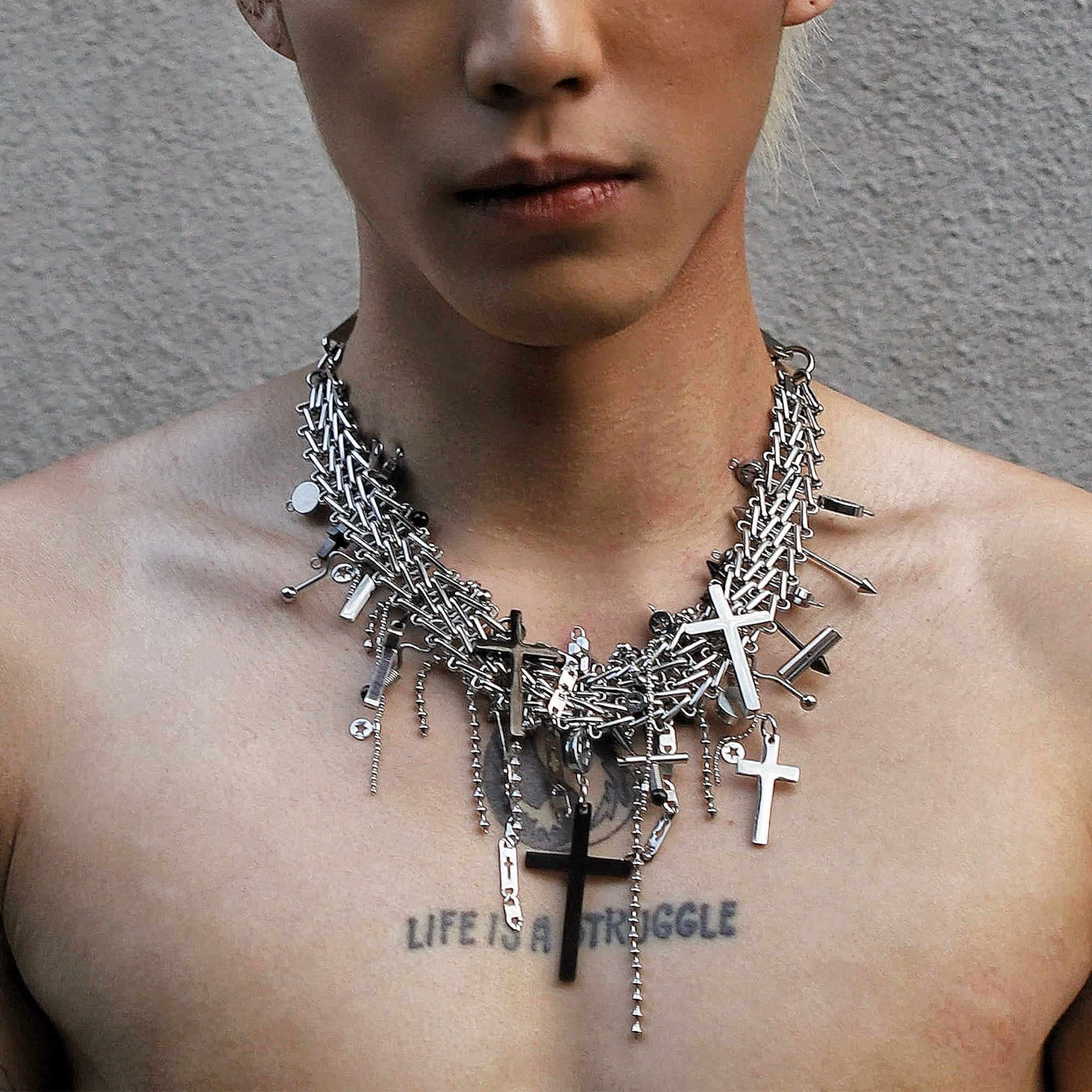 NUNKNOTX Handmade Cross Charm Punk Necklace