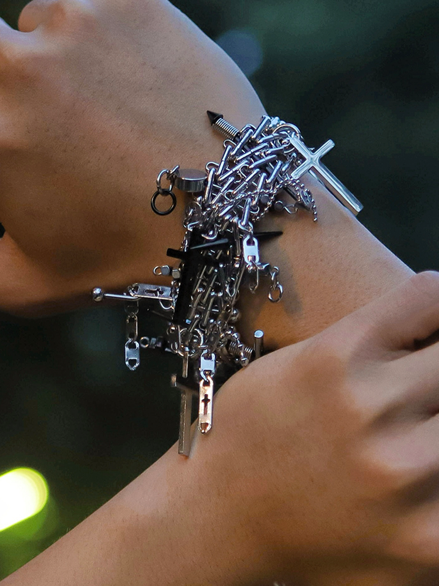 NUNKNOTX Handmade Cross Charm Punk Bracelet