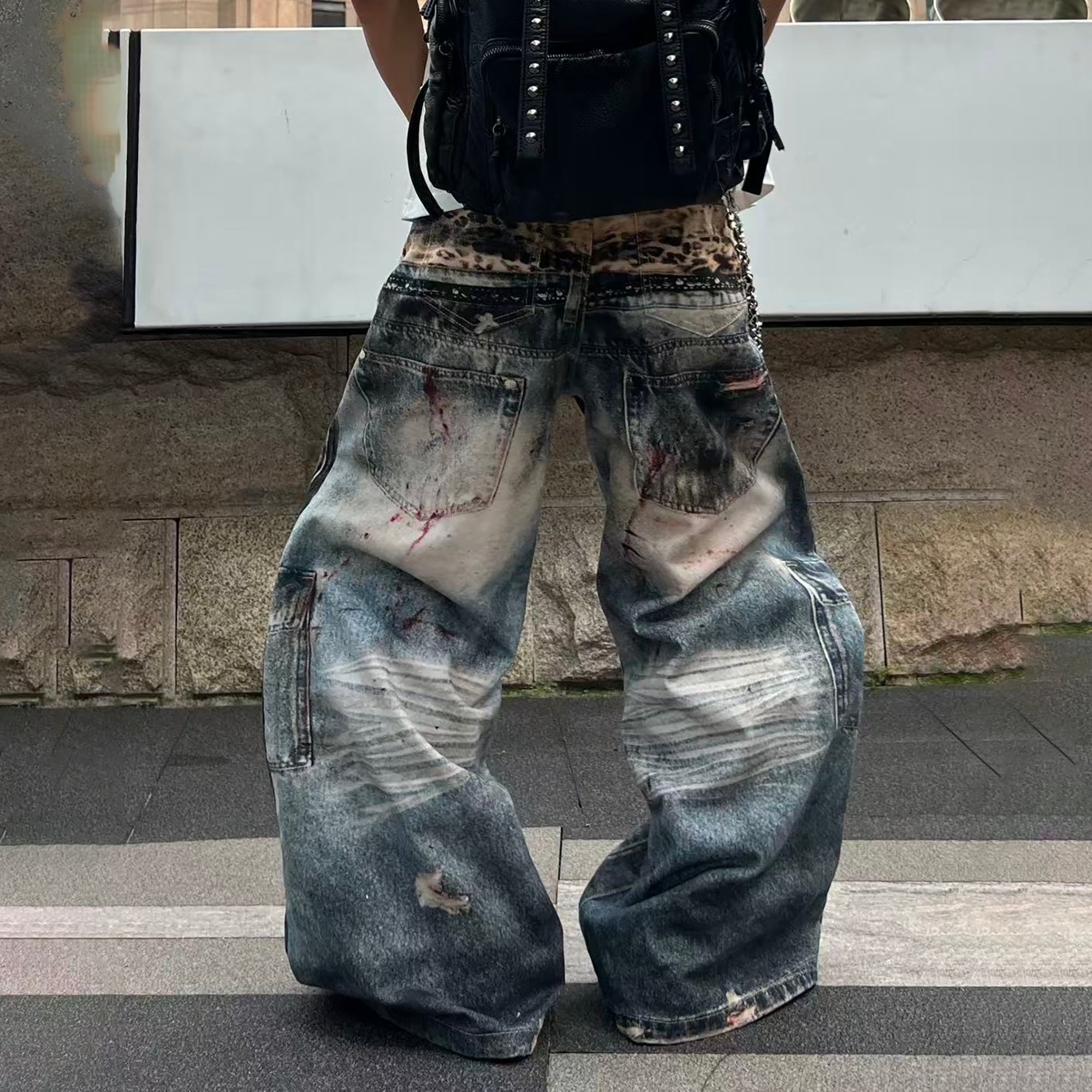 YIZILINGF Graphic Distressed Baggy Jeans