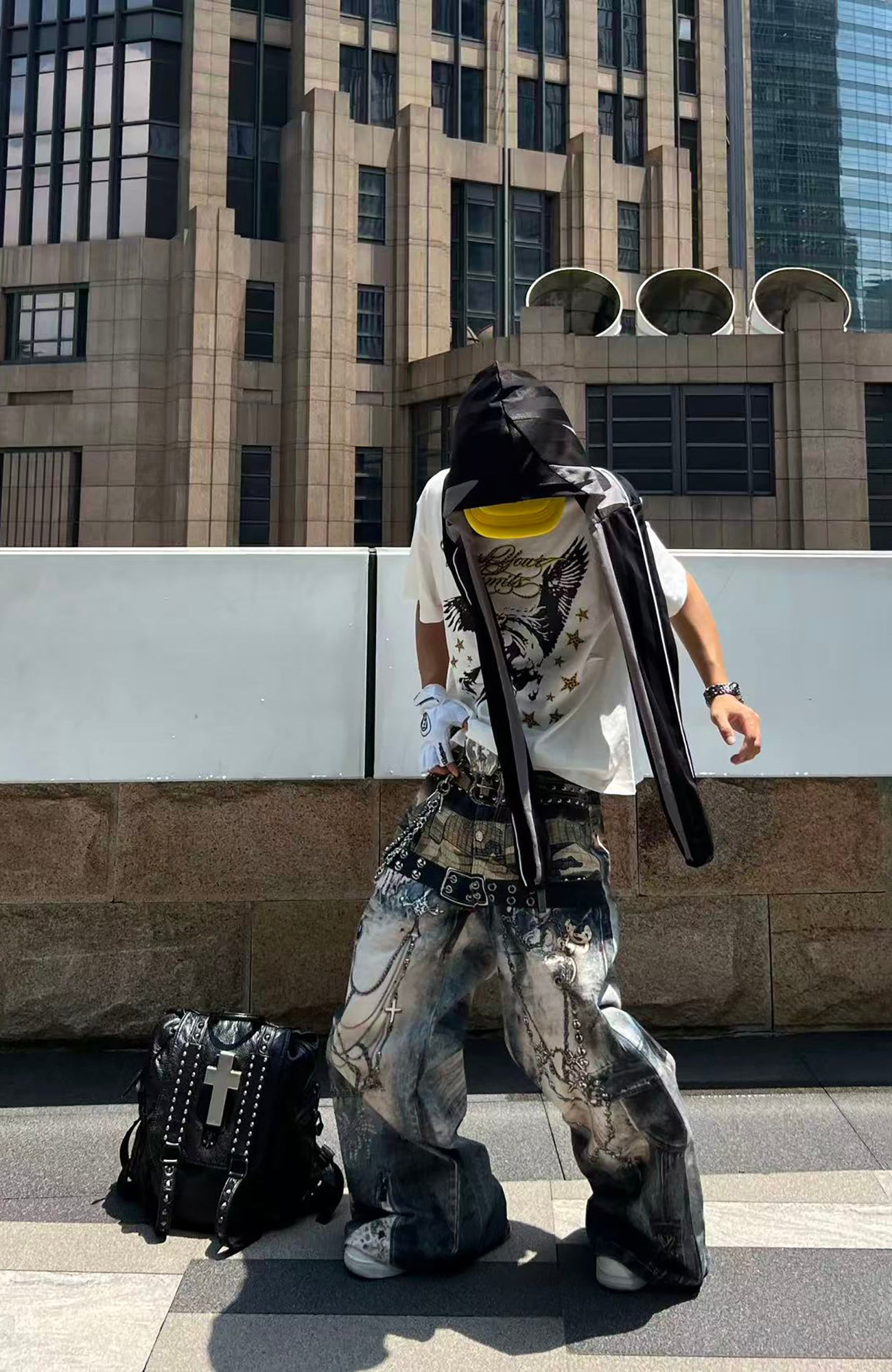 YIZILINGF Graphic Distressed Baggy Jeans