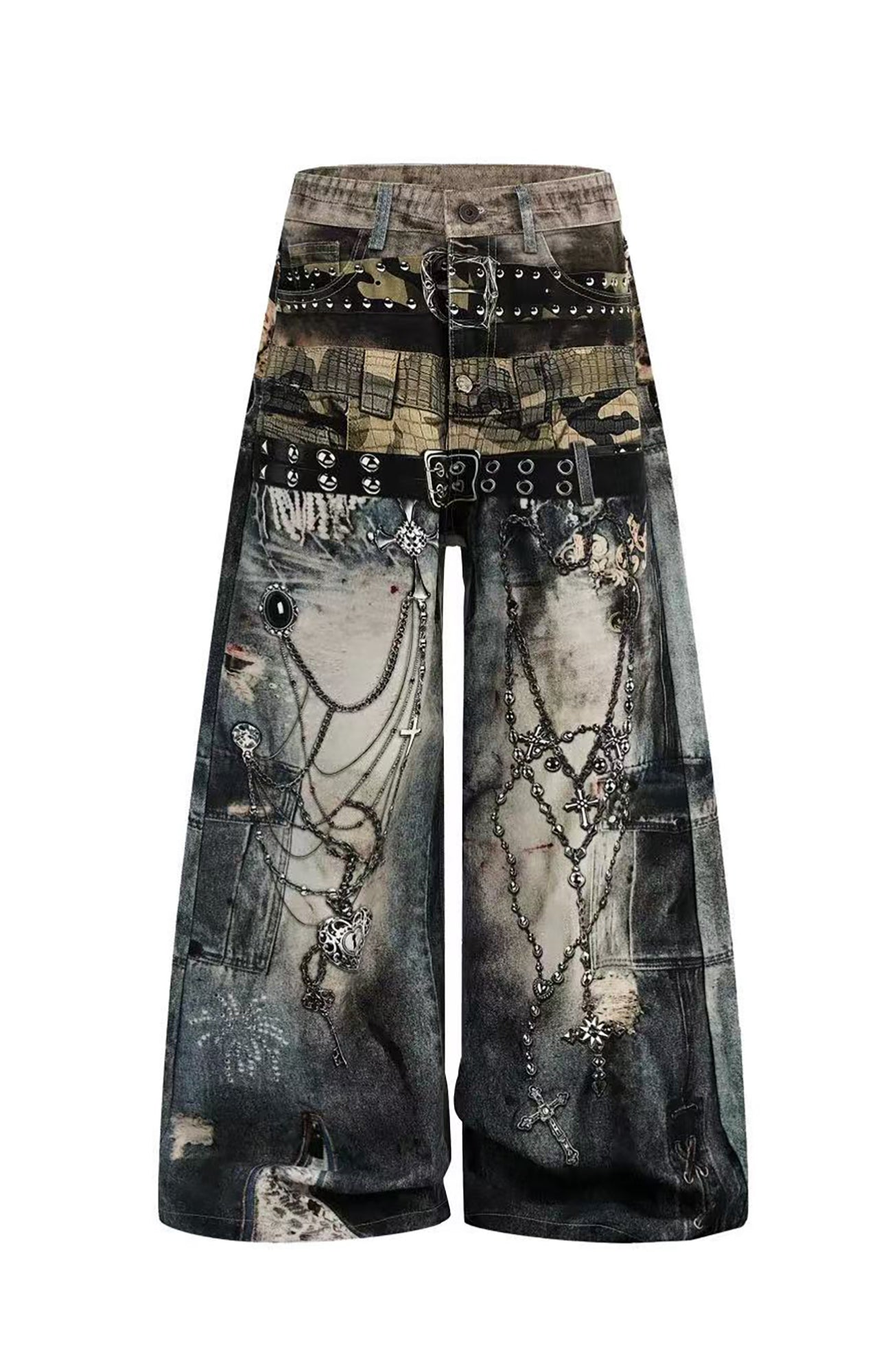 YIZILINGF Graphic Distressed Baggy Jeans