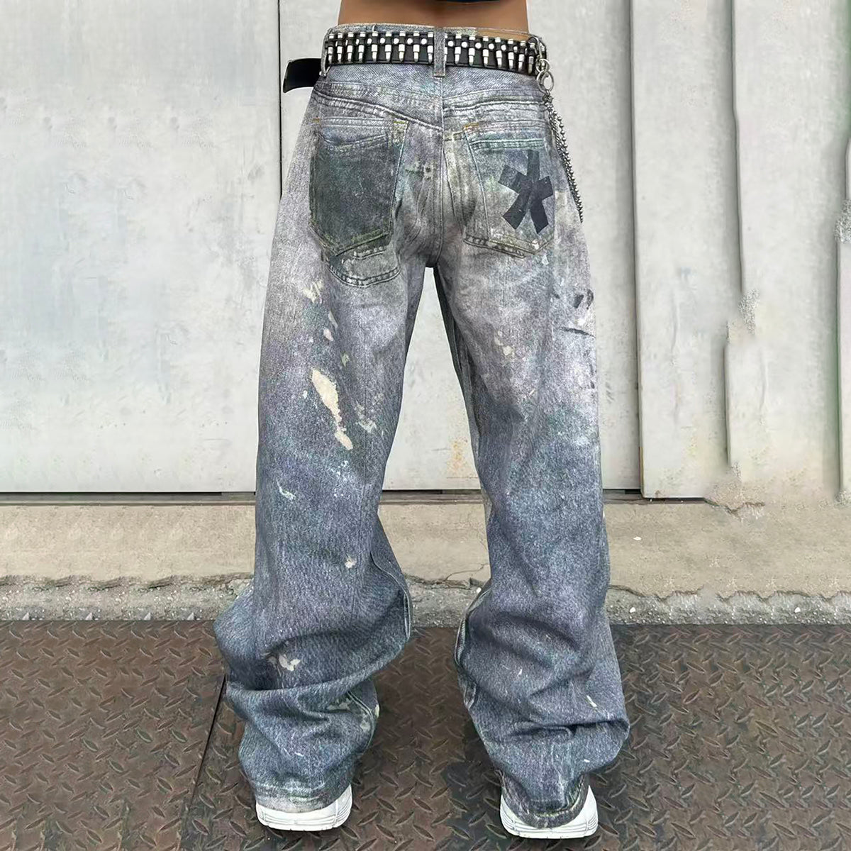 YIZILINGF Cross Graphic Oversized Jeans
