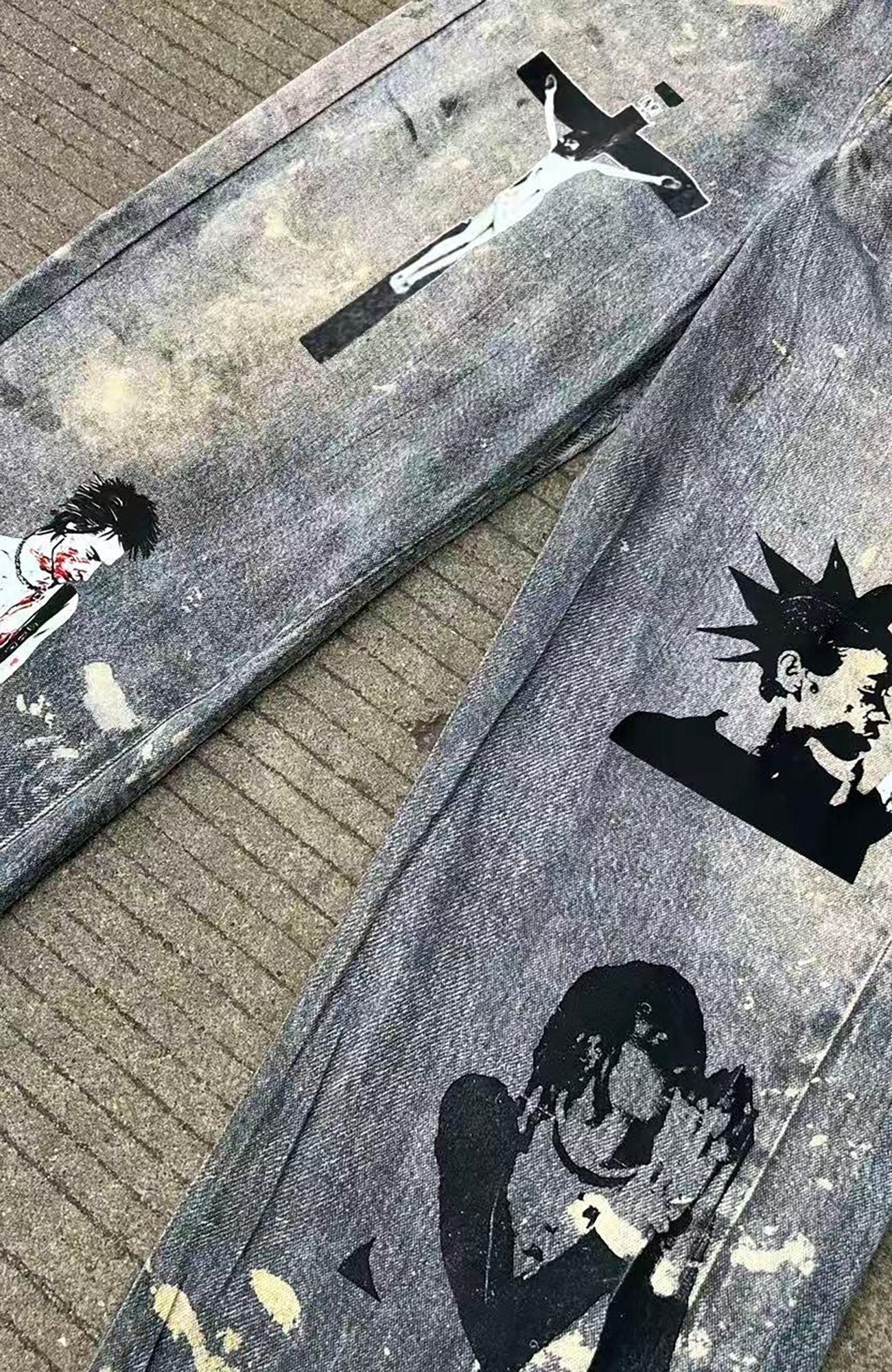 YIZILINGF Cross Graphic Oversized Jeans