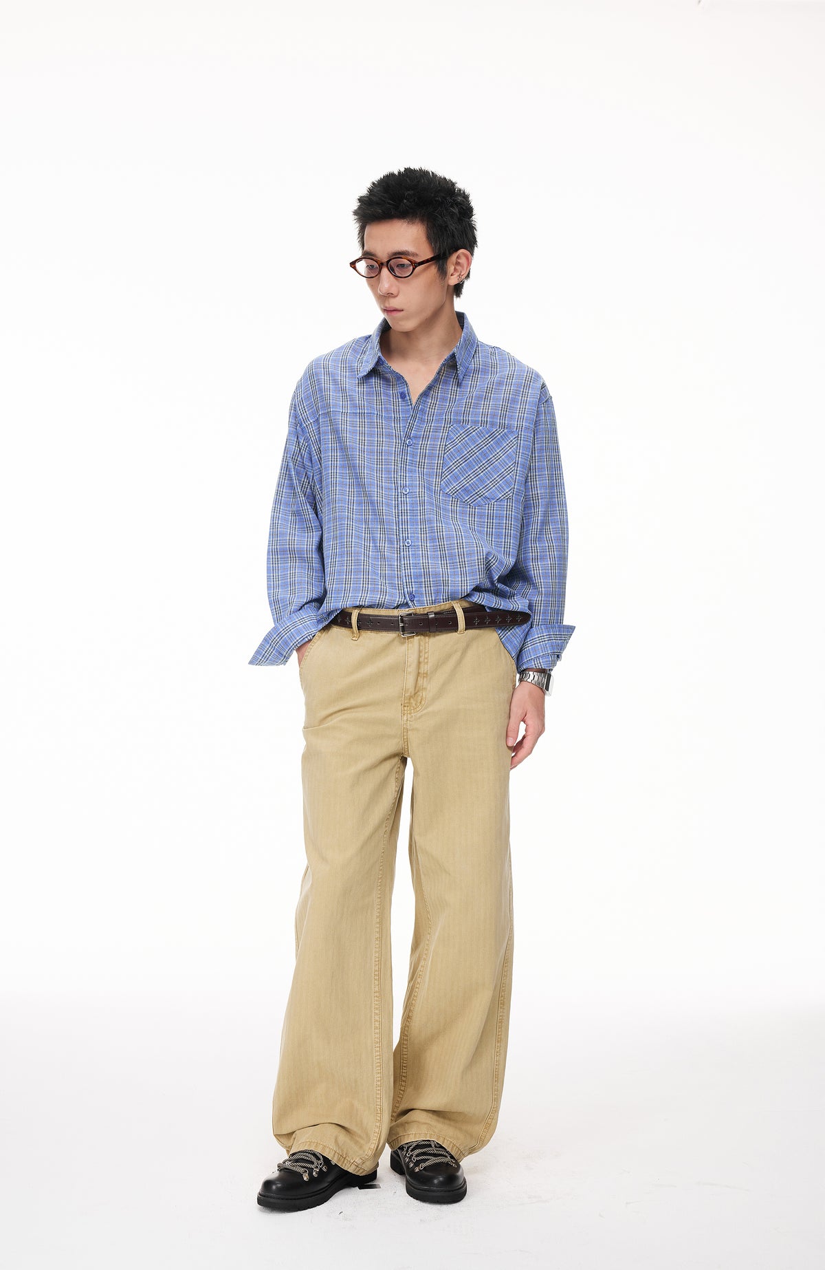 BOTANICA Retro Herringbone Slim Cotton Trousers