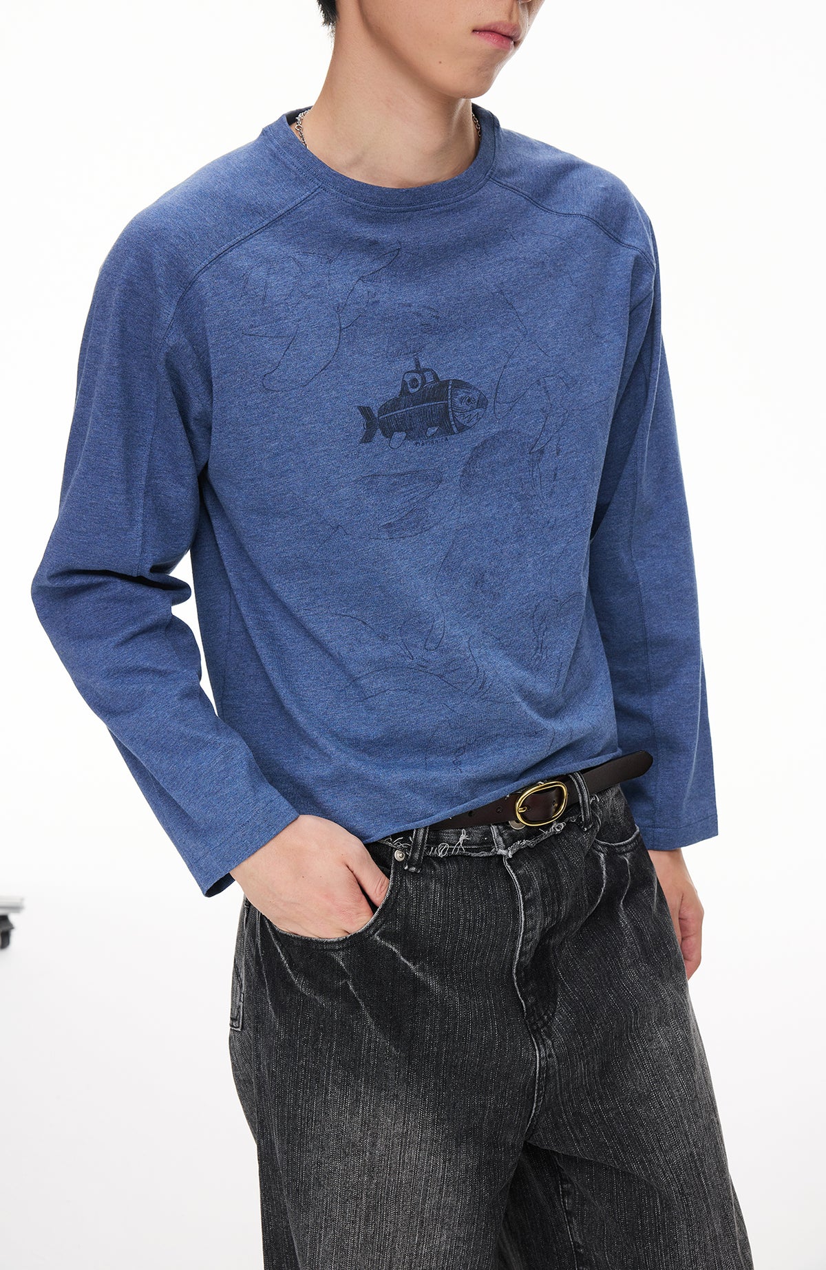 BOTANICA Hand-Painted Deconstructed Raglan Long-Sleeve Tee