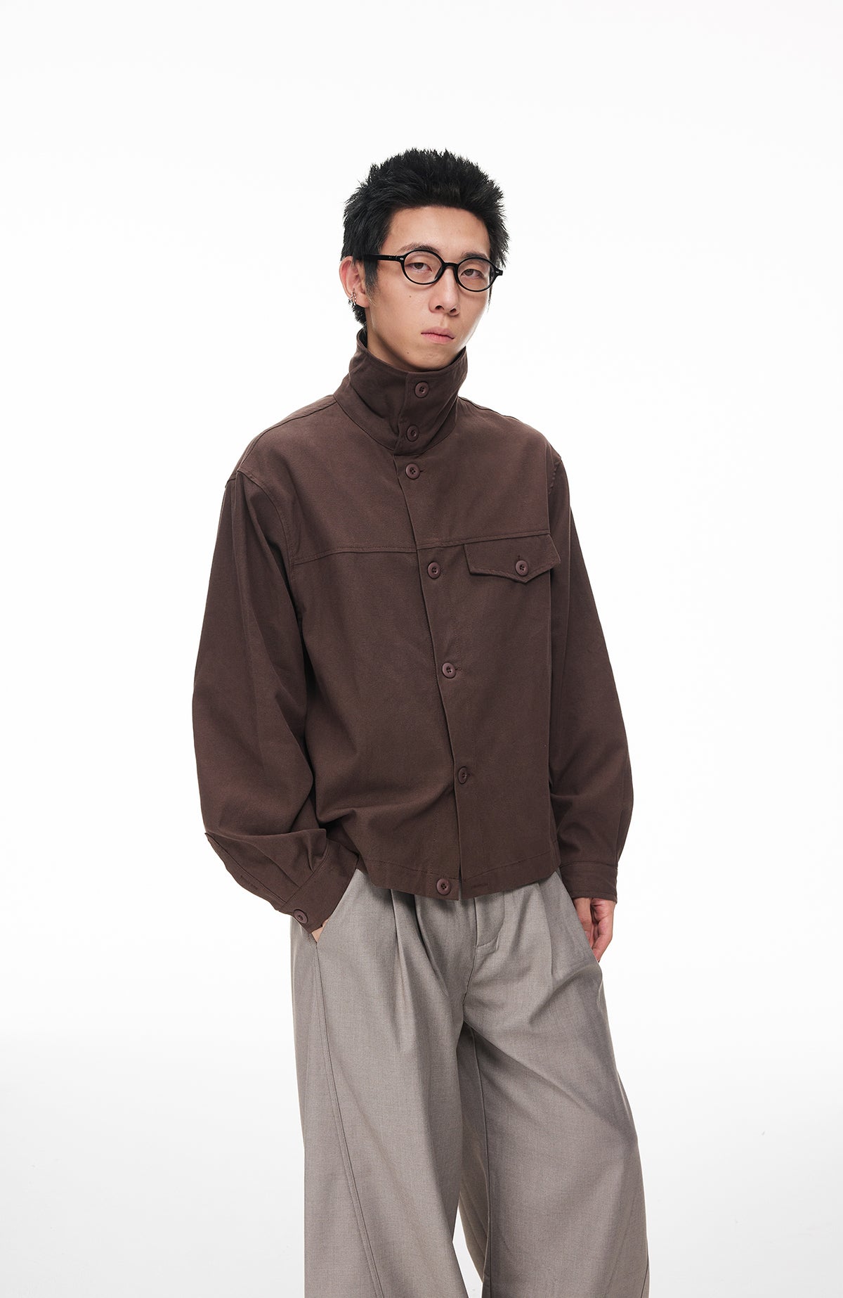 BOTANICA Deconstructed Asymmetric Placket Long-Sleeve Shirt