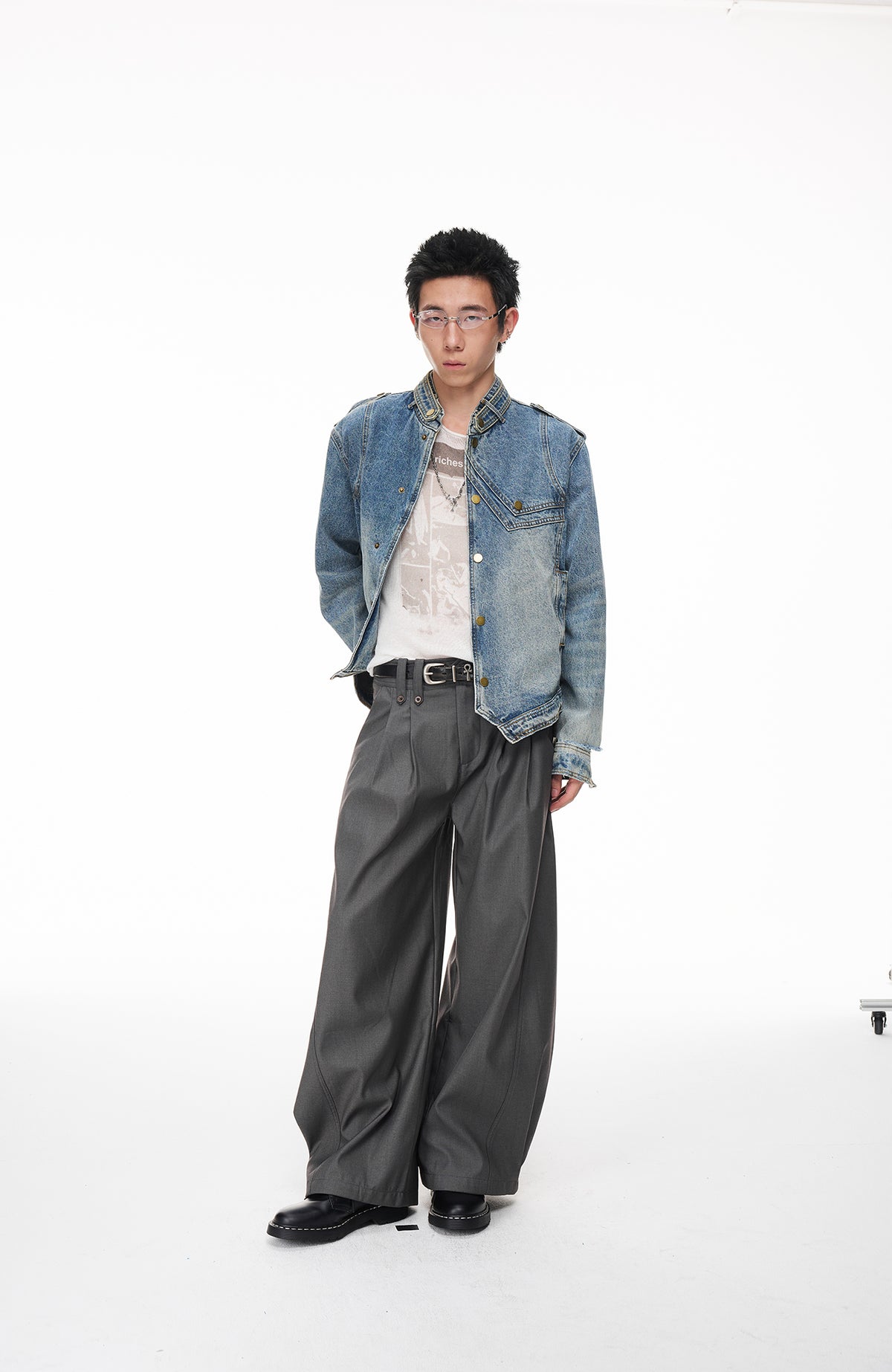 BOTANIC Washed Distressed Denim Biker Jacket