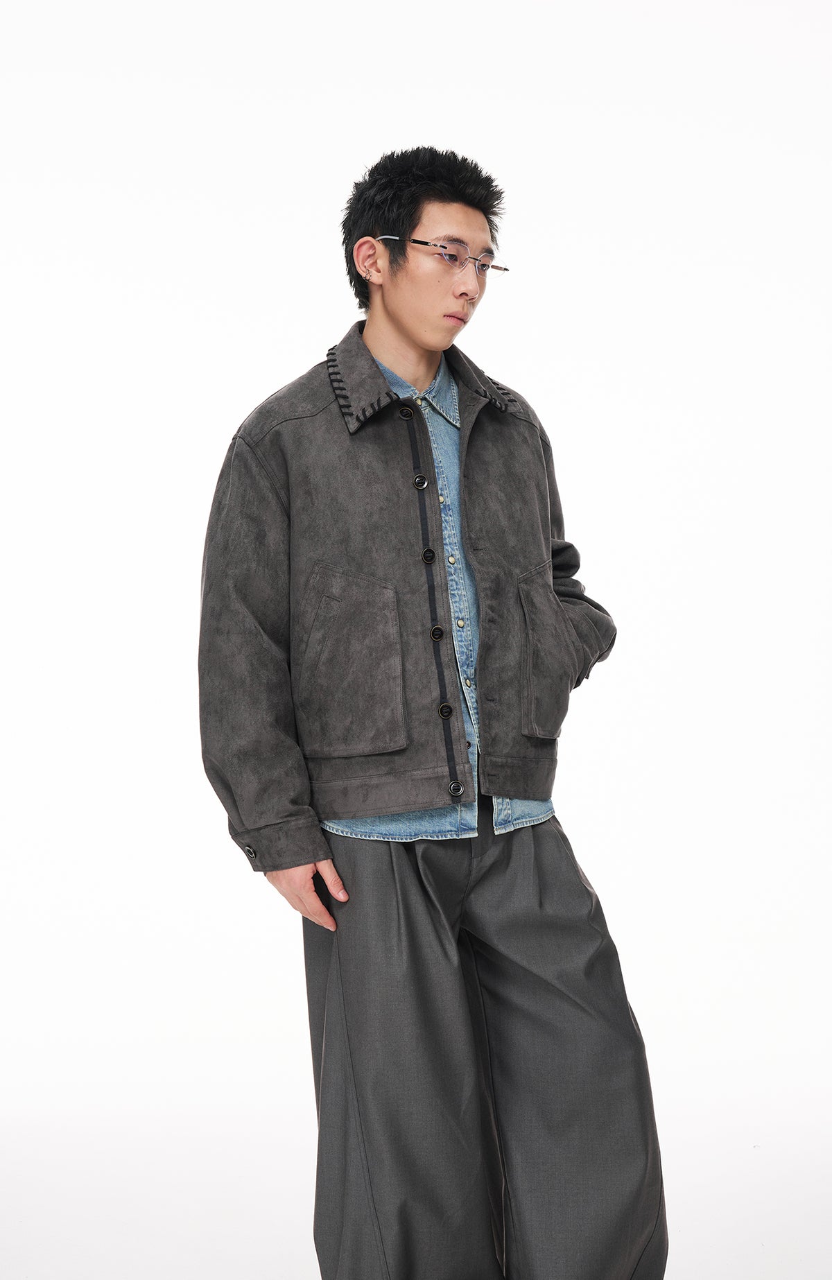 BOTANICA Retro Faux Suede Flap-Pocket Biker Jacket