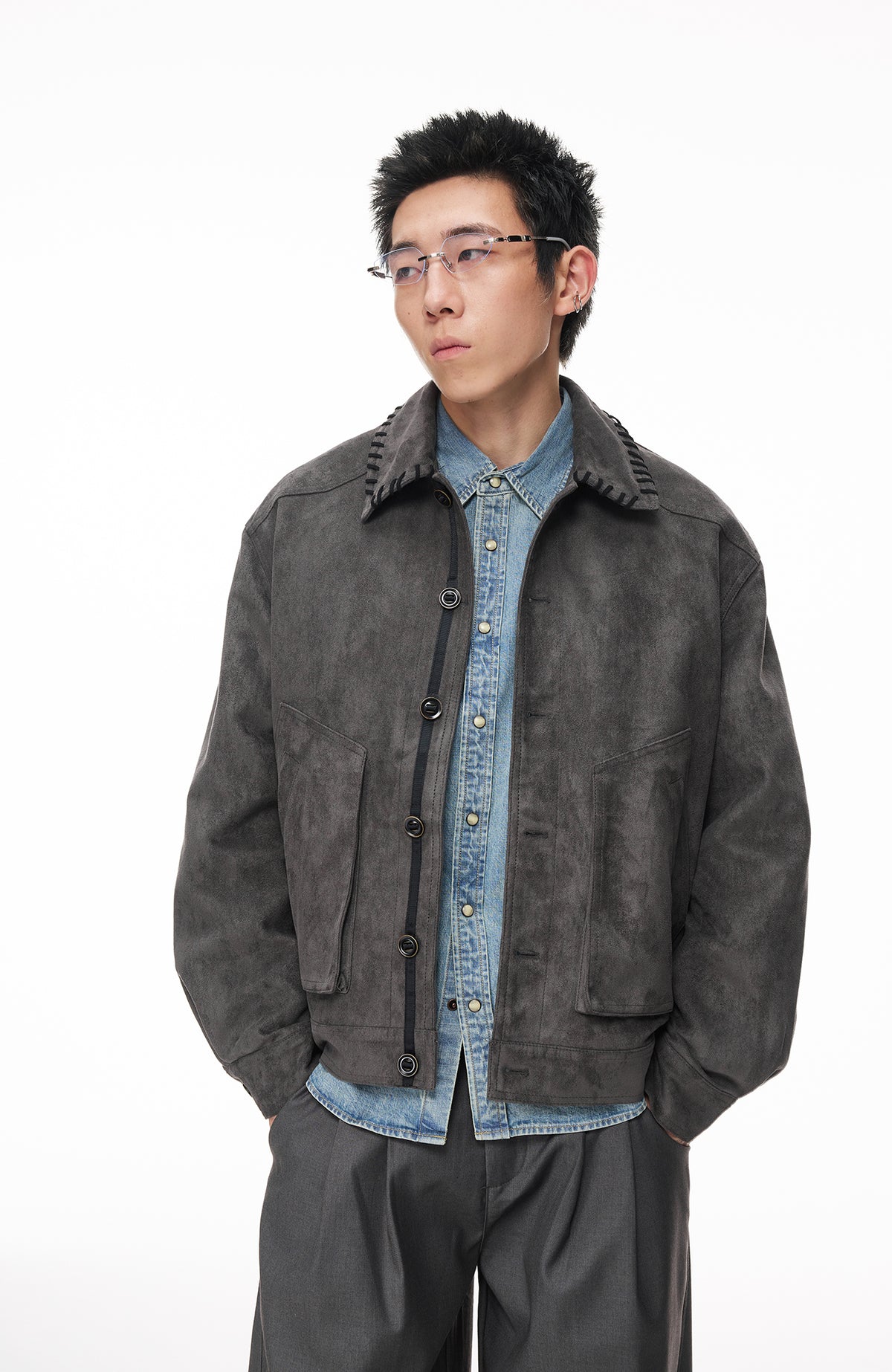 BOTANICA Retro Faux Suede Flap-Pocket Biker Jacket