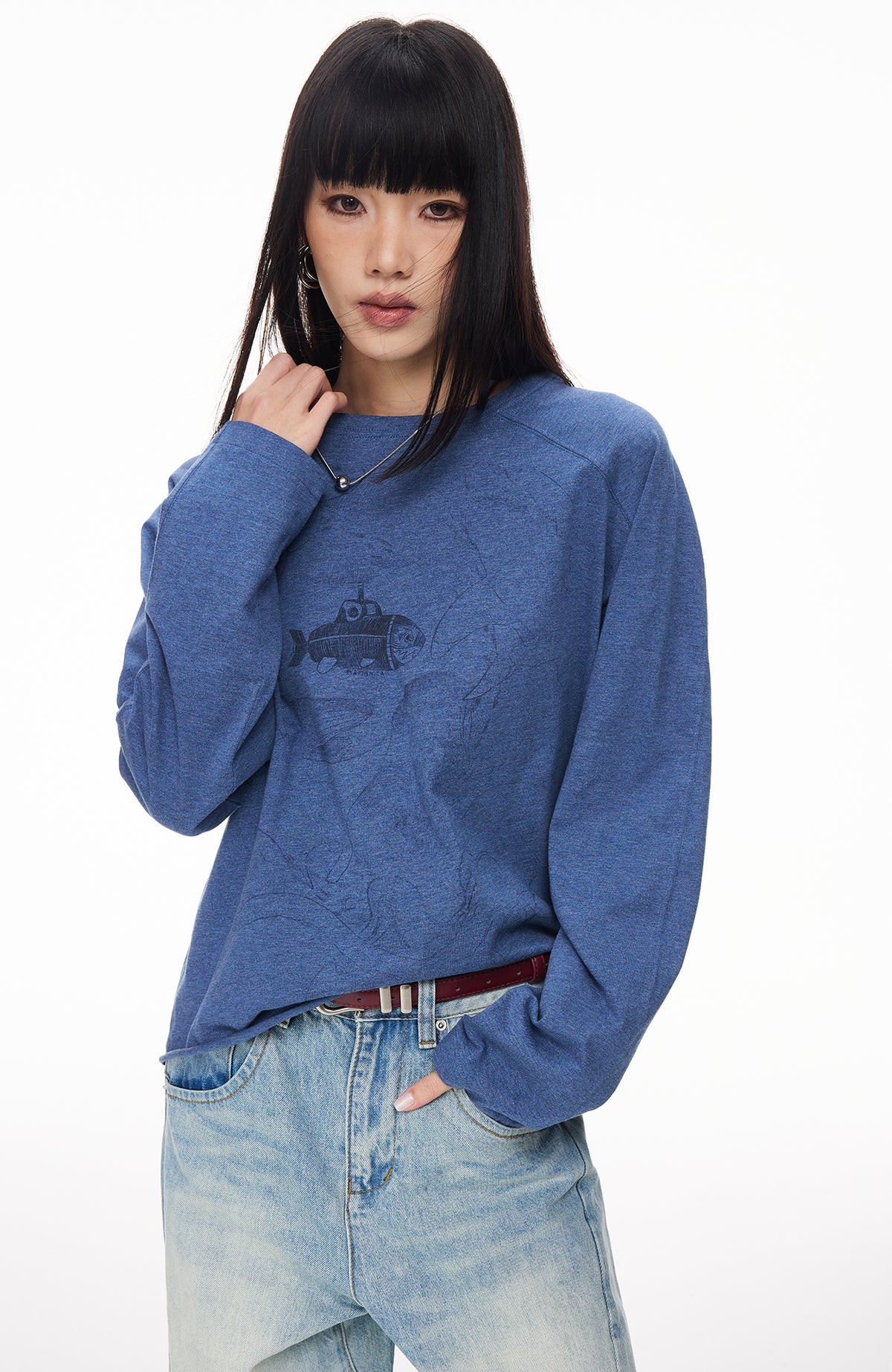 BOTANICA Hand-Painted Deconstructed Raglan Long-Sleeve Tee