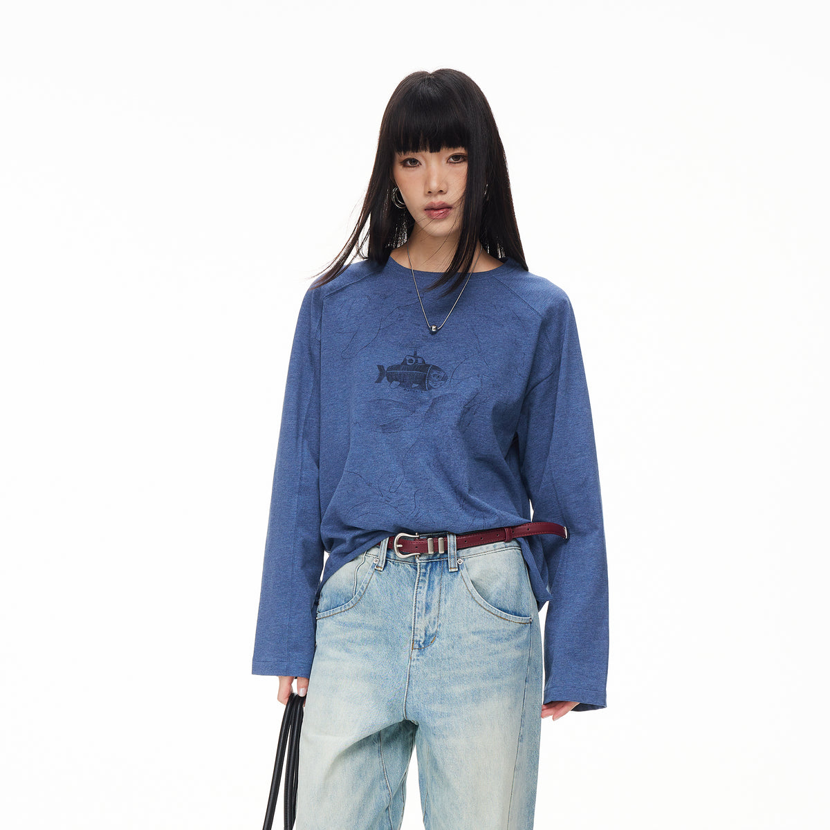 BOTANICA Hand-Painted Deconstructed Raglan Long-Sleeve Tee
