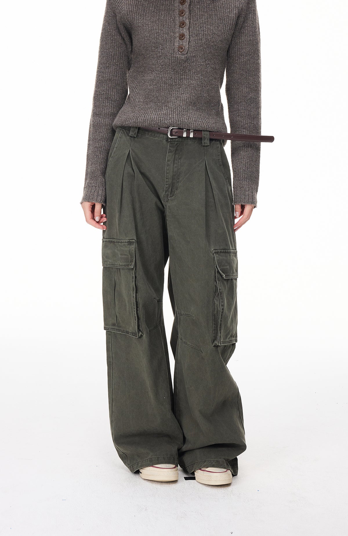 BOTANICA Washed Double-Pleat Multi-Pocket Wide-Leg Pants