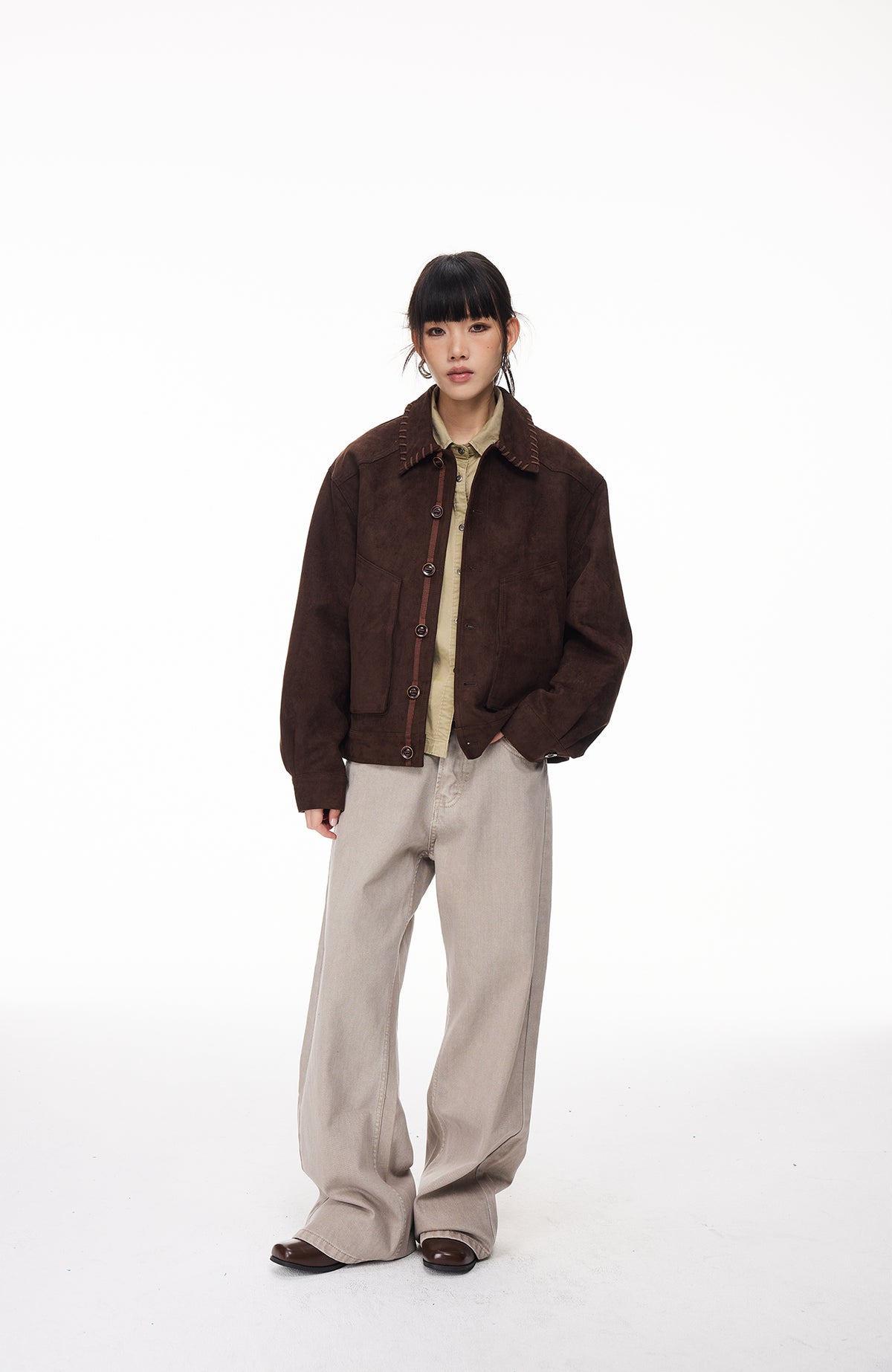 BOTANICA Retro Faux Suede Flap-Pocket Biker Jacket