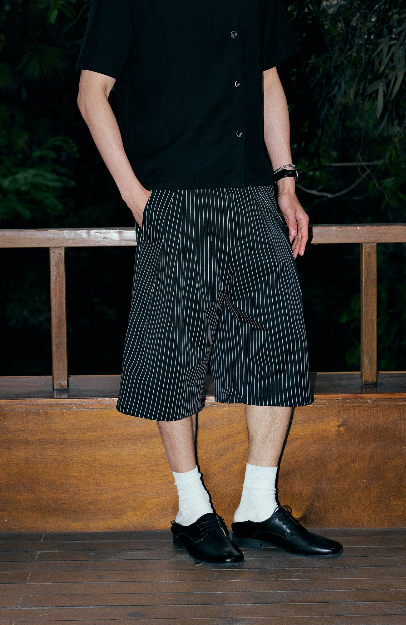KREATE Pinstripe Pleated Suit Shorts, premium urban and streetwear designers apparel on PROJECTISR.com, KREATE