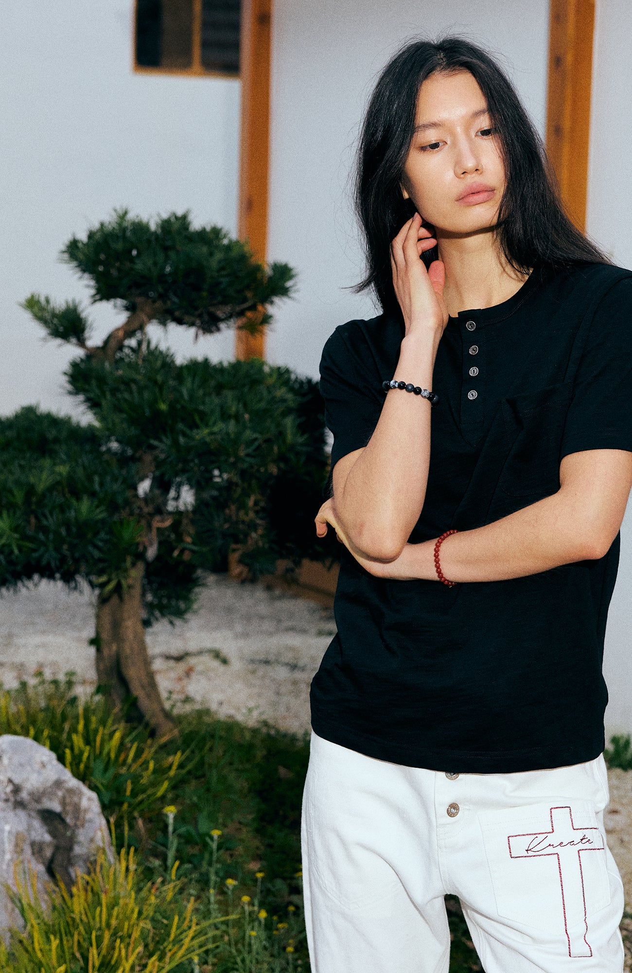 KREATE Cross-Stitch Henley T-Shirt, premium urban and streetwear designers apparel on PROJECTISR.com, KREATE