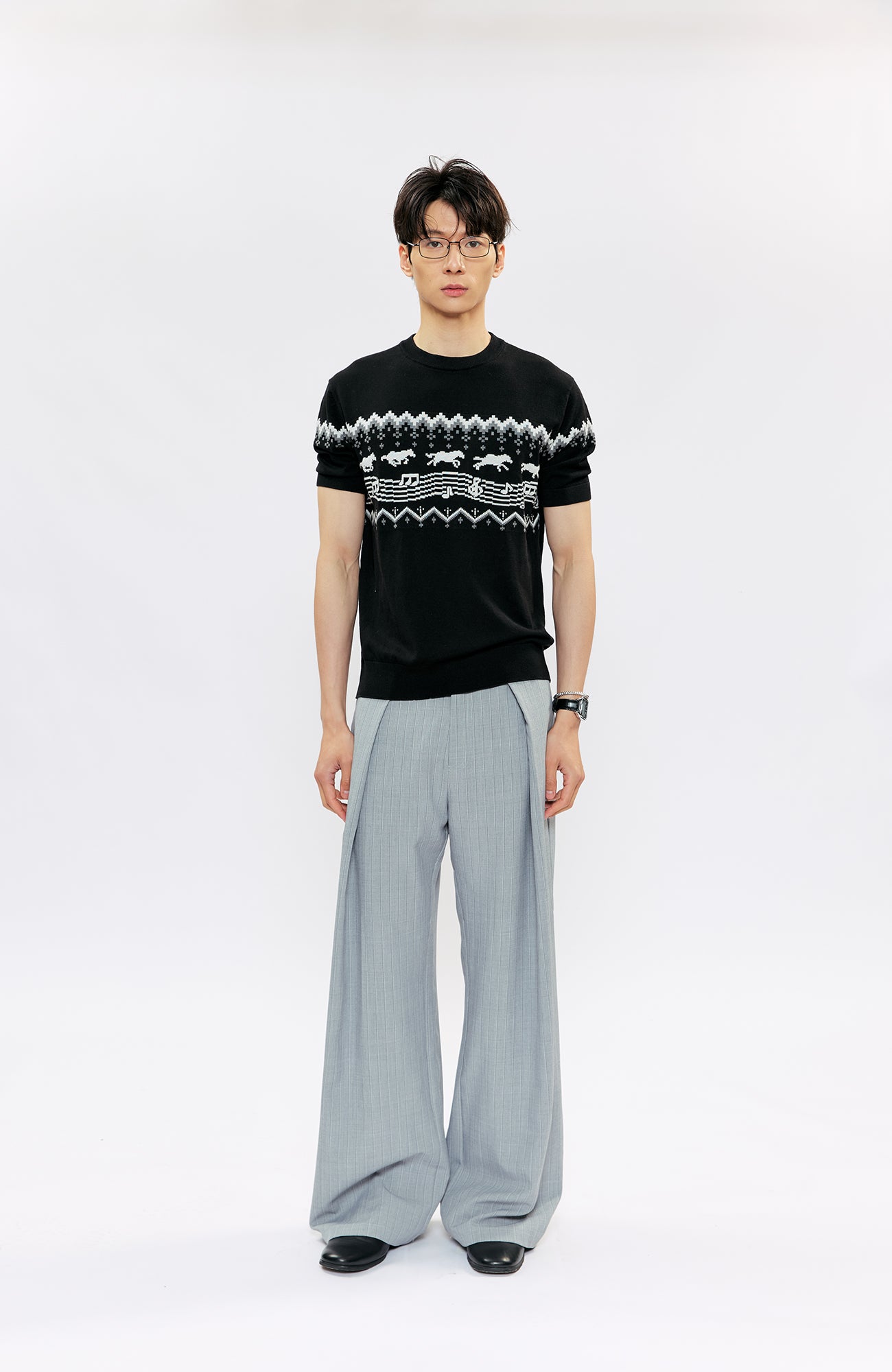 KREATE Pleated Pinstripe Wide-Leg Trousers, premium urban and streetwear designers apparel on PROJECTISR.com, KREATE