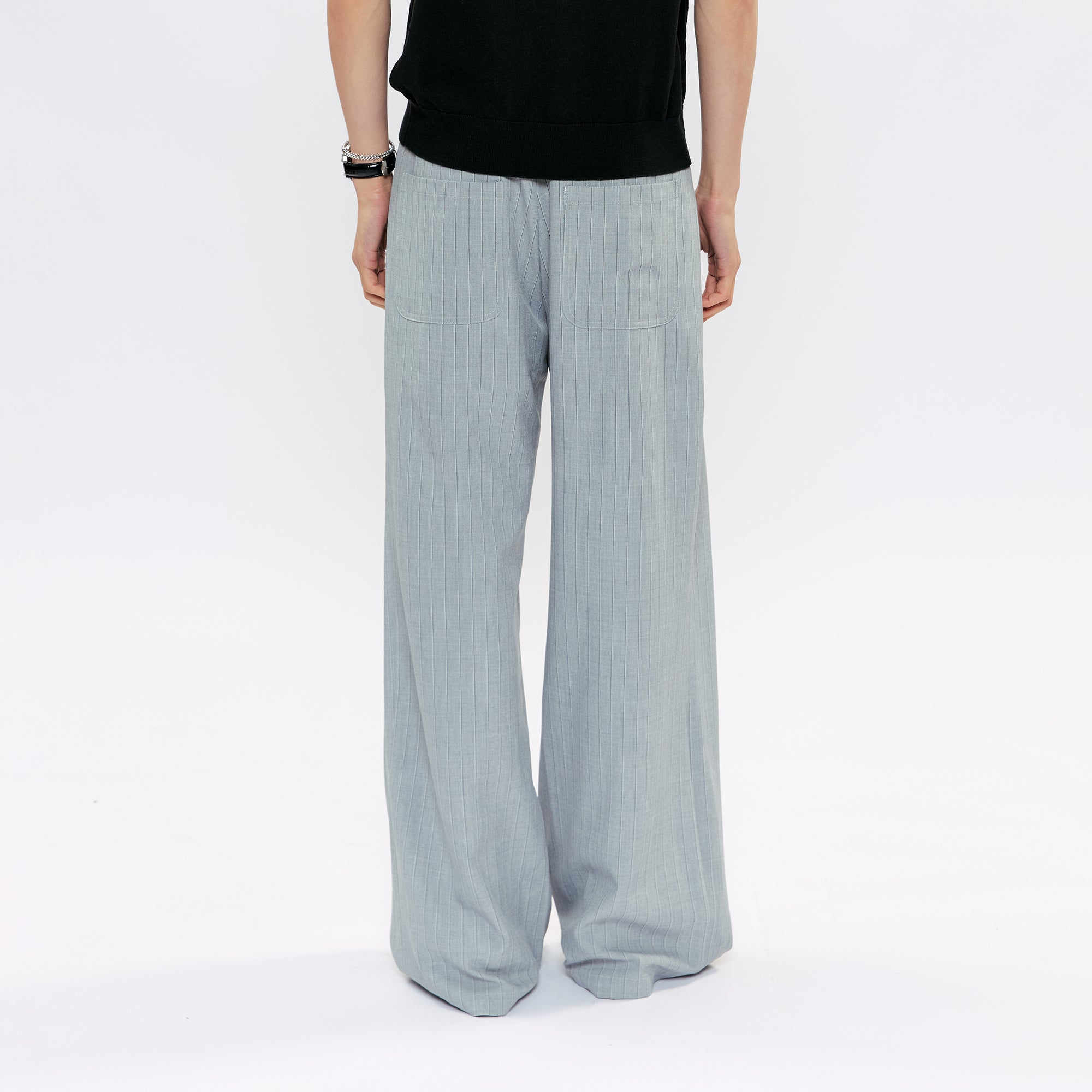 KREATE Pleated Pinstripe Wide-Leg Trousers, premium urban and streetwear designers apparel on PROJECTISR.com, KREATE