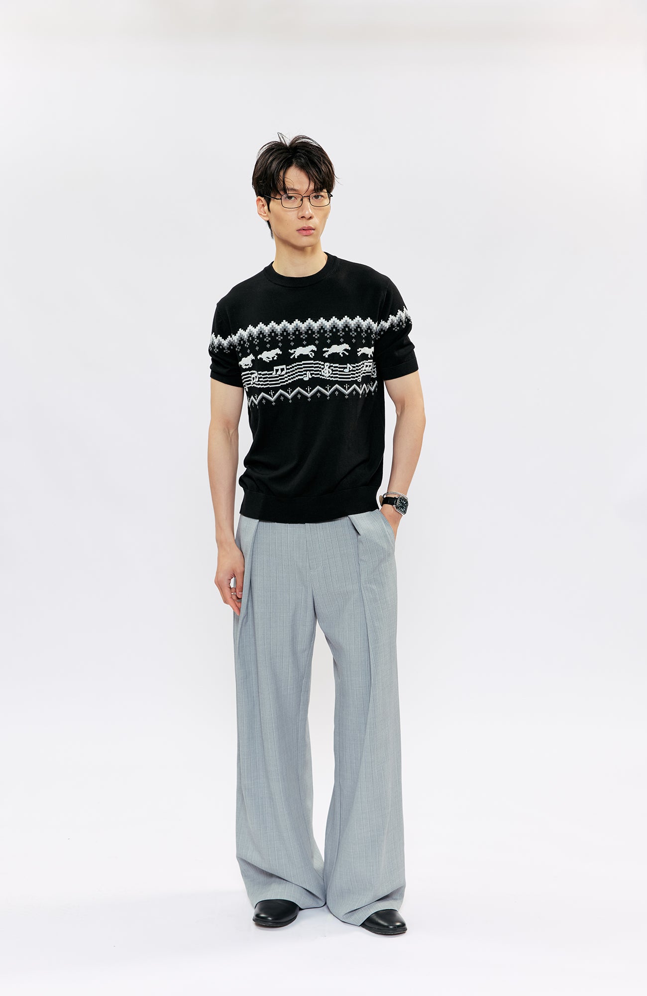 KREATE Pleated Pinstripe Wide-Leg Trousers, premium urban and streetwear designers apparel on PROJECTISR.com, KREATE