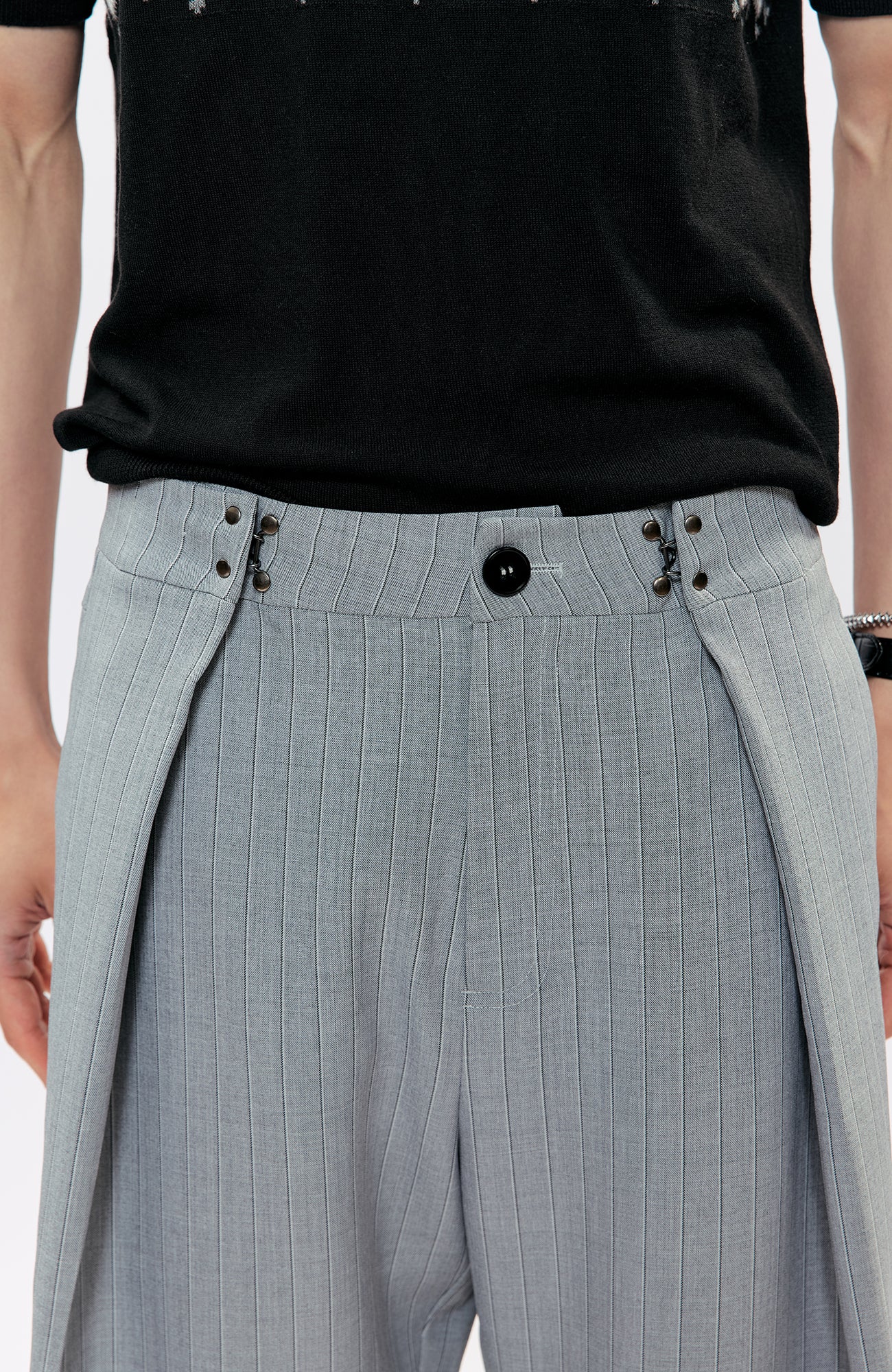 KREATE Pleated Pinstripe Wide-Leg Trousers, premium urban and streetwear designers apparel on PROJECTISR.com, KREATE