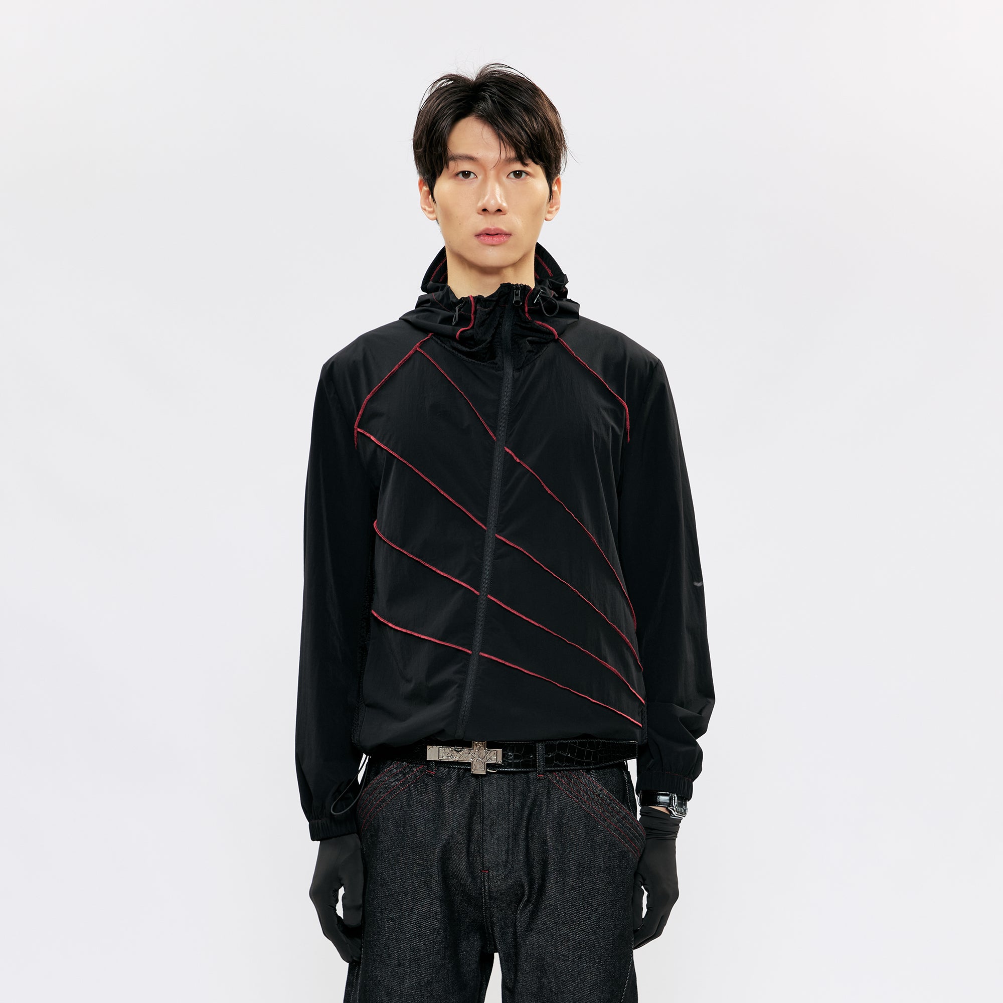 KREATE Asymmetrical Zip-Up UV Hooded Jacket, premium urban and streetwear designers apparel on PROJECTISR.com, KREATE