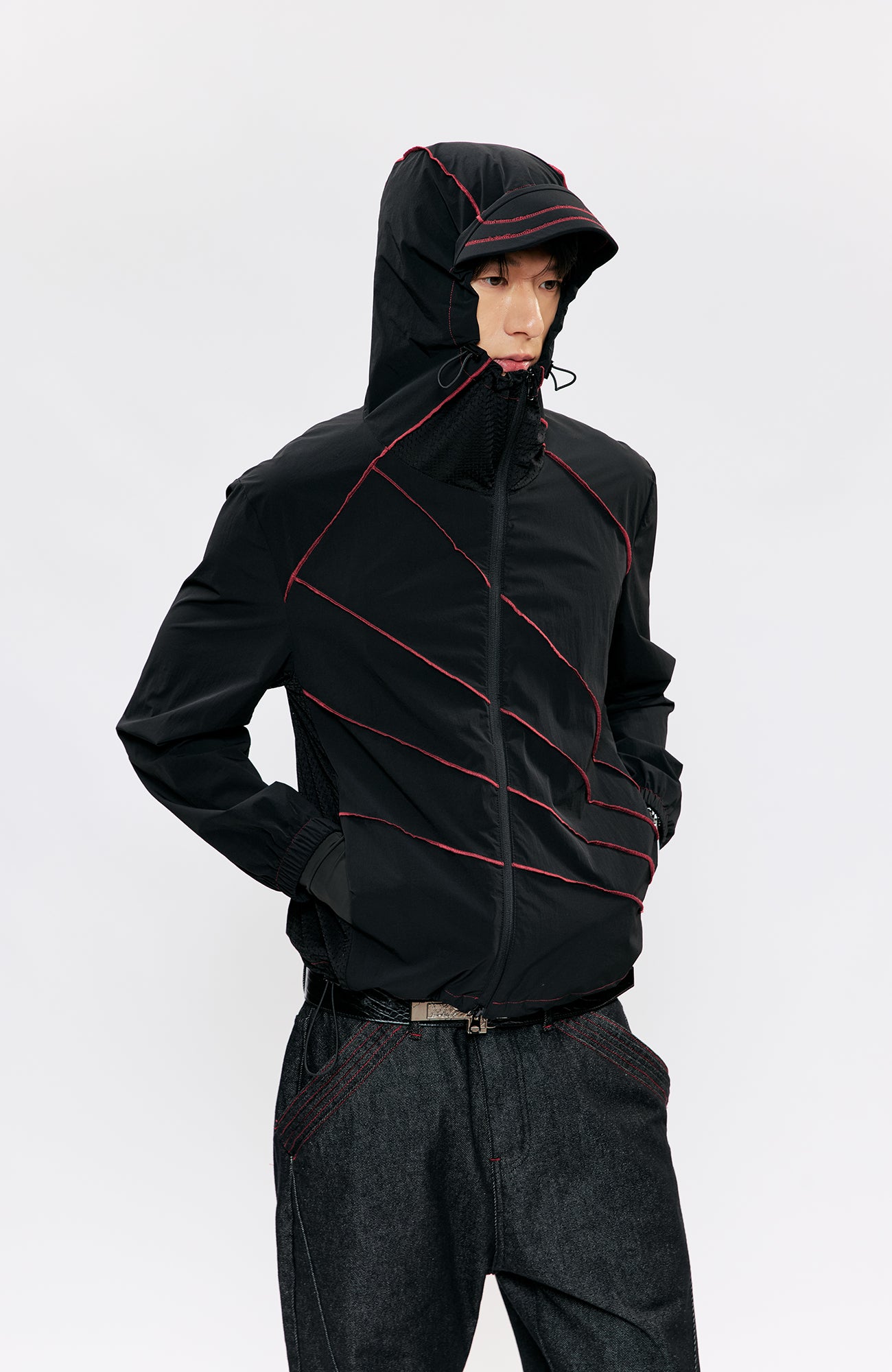 KREATE Asymmetrical Zip-Up UV Hooded Jacket, premium urban and streetwear designers apparel on PROJECTISR.com, KREATE