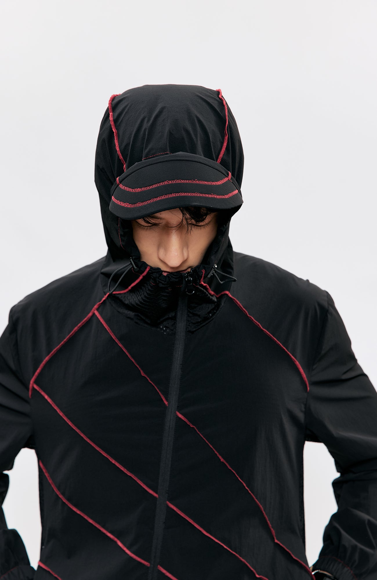 KREATE Asymmetrical Zip-Up UV Hooded Jacket, premium urban and streetwear designers apparel on PROJECTISR.com, KREATE