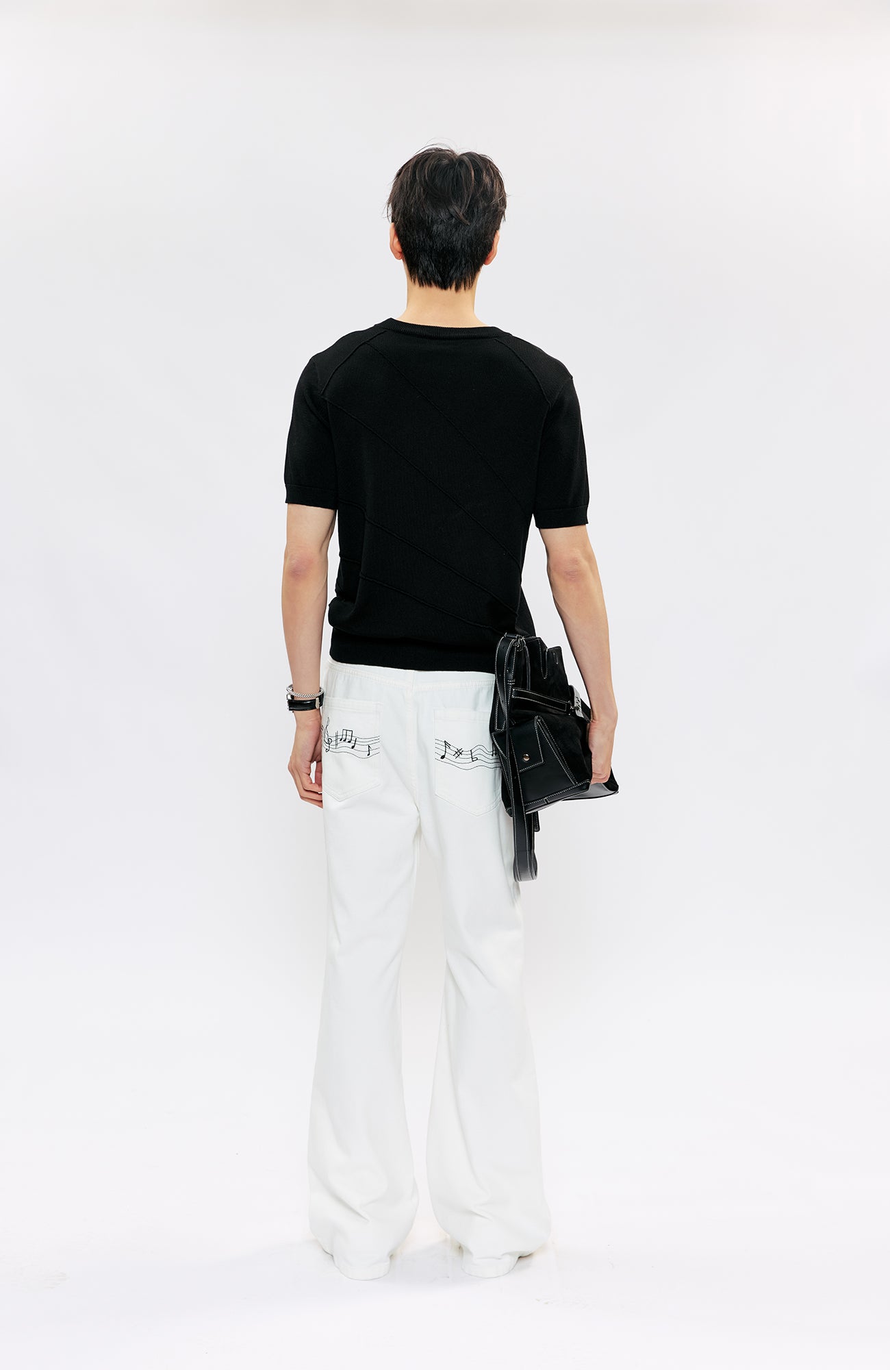 KREATE Music-Note Embroidered Flared Jeans, premium urban and streetwear designers apparel on PROJECTISR.com, KREATE