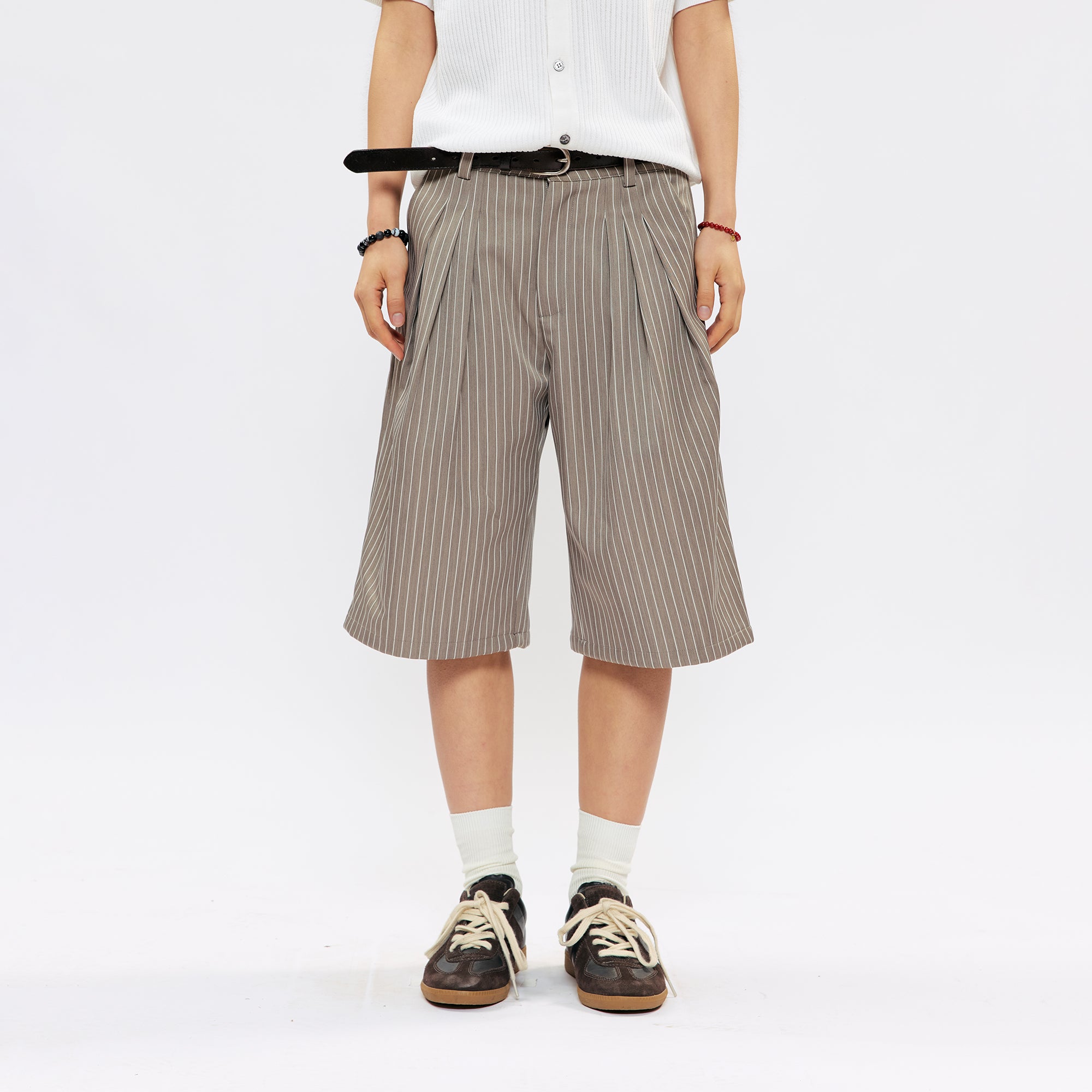 KREATE Pinstripe Pleated Suit Shorts, premium urban and streetwear designers apparel on PROJECTISR.com, KREATE