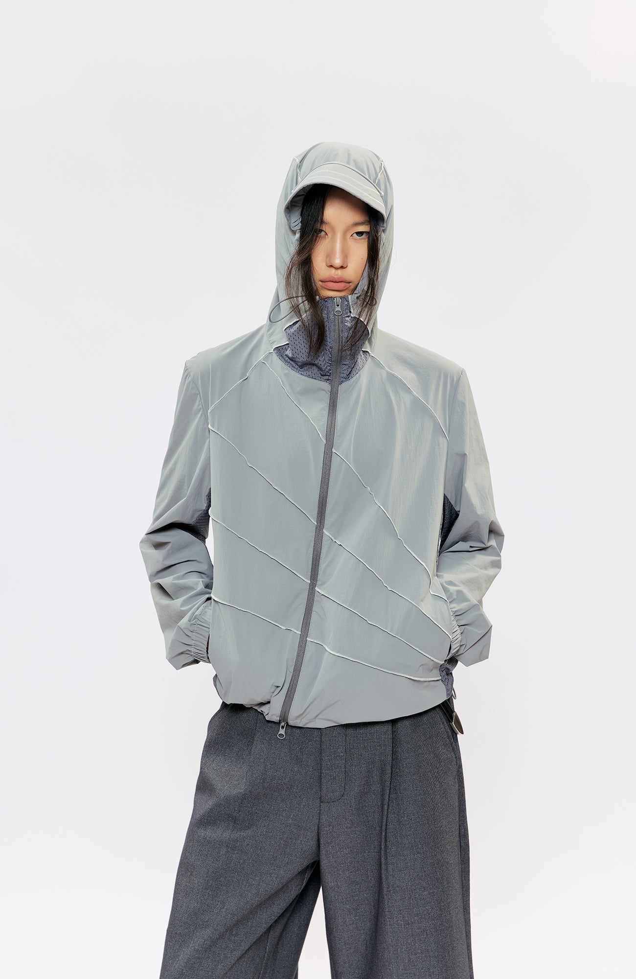 KREATE Asymmetrical Zip-Up UV Hooded Jacket, premium urban and streetwear designers apparel on PROJECTISR.com, KREATE