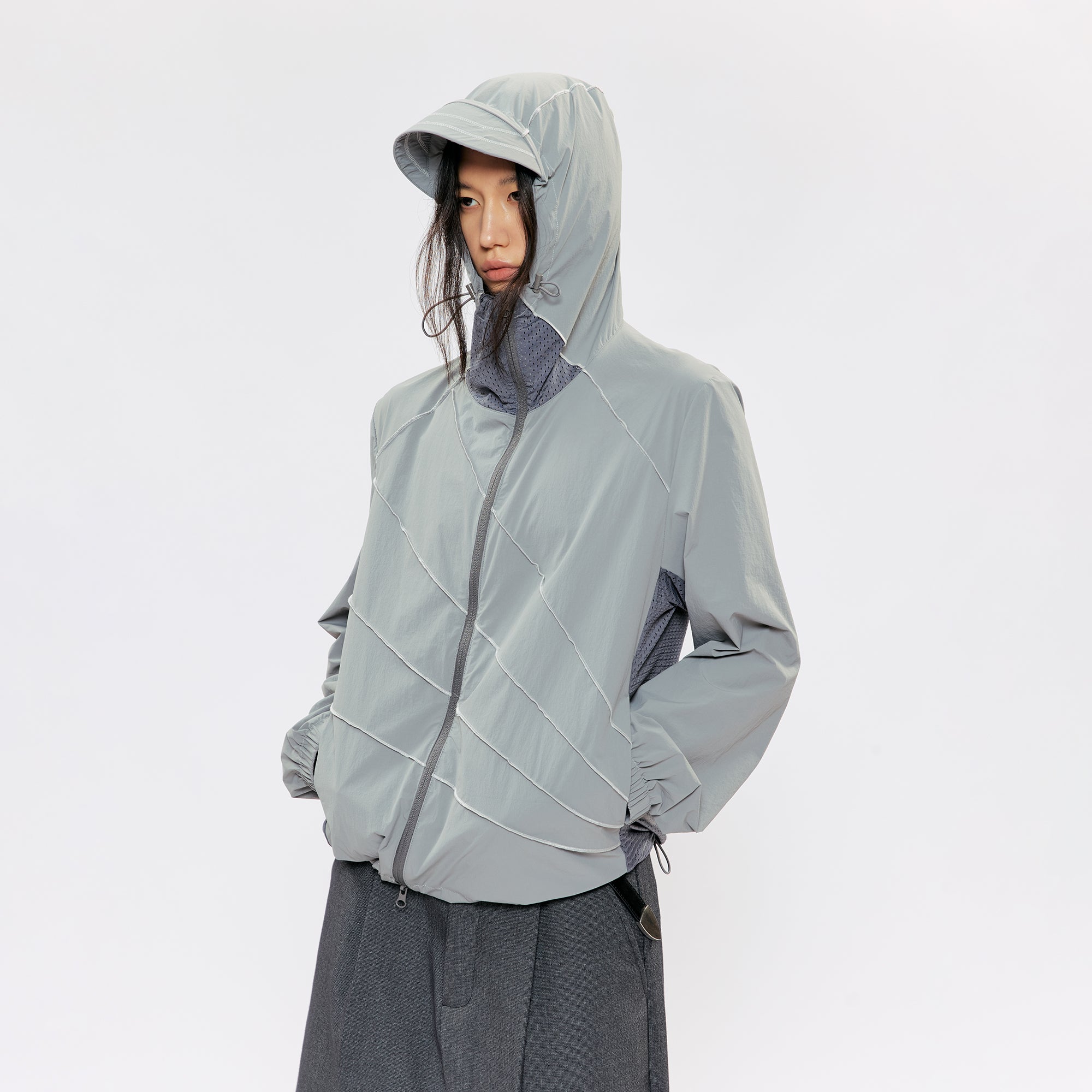 KREATE Asymmetrical Zip-Up UV Hooded Jacket, premium urban and streetwear designers apparel on PROJECTISR.com, KREATE