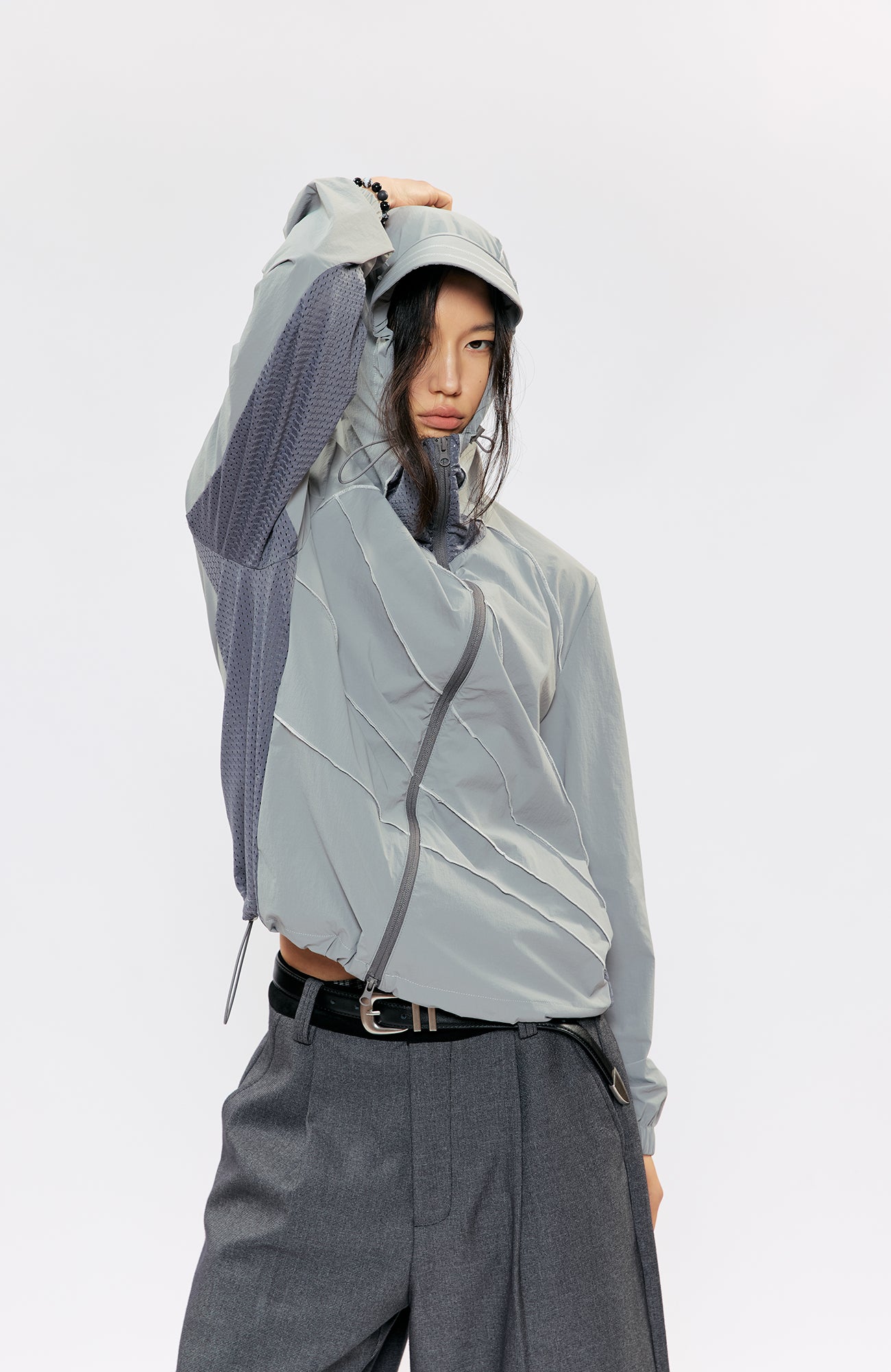 KREATE Asymmetrical Zip-Up UV Hooded Jacket, premium urban and streetwear designers apparel on PROJECTISR.com, KREATE