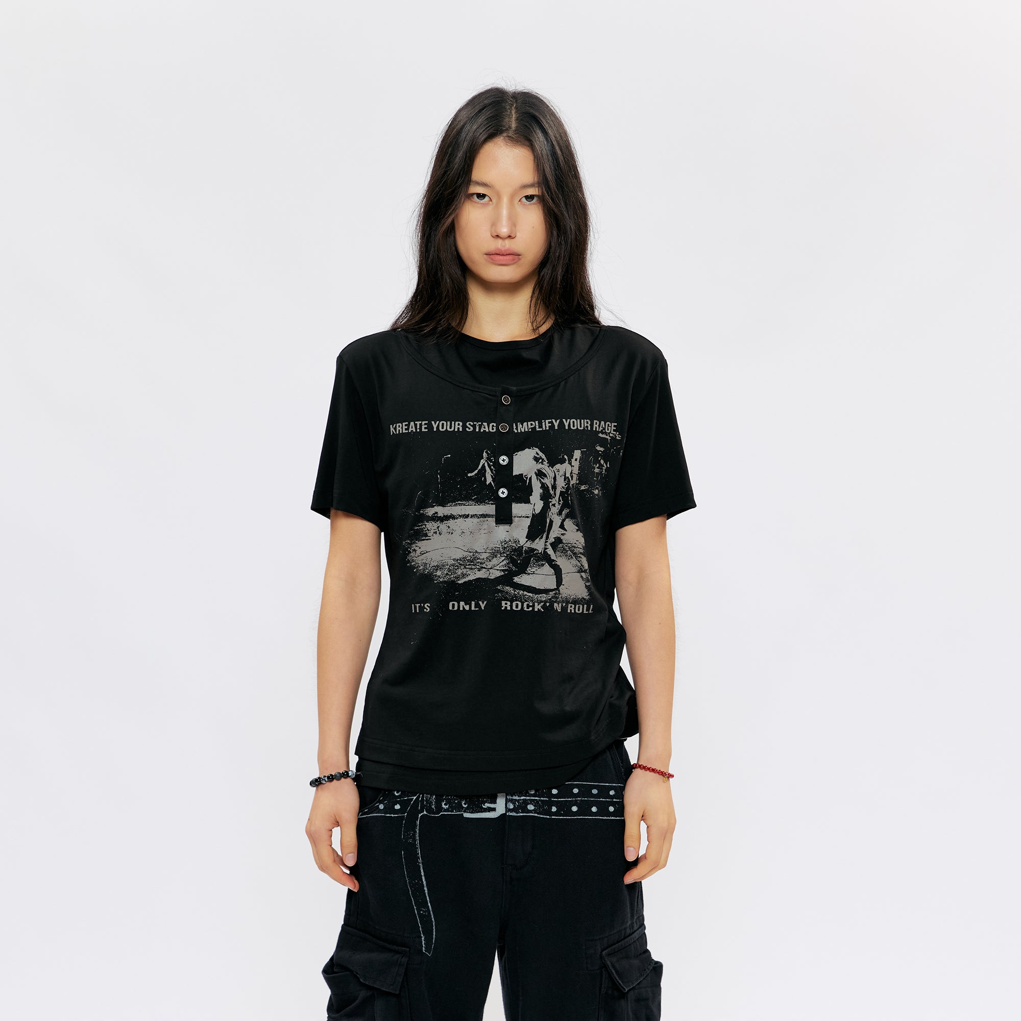 KREATE Faux-Layer Modal Henley Graphic Tee, premium urban and streetwear designers apparel on PROJECTISR.com, KREATE