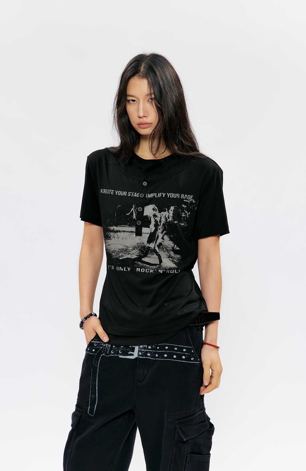 KREATE Faux-Layer Modal Henley Graphic Tee, premium urban and streetwear designers apparel on PROJECTISR.com, KREATE