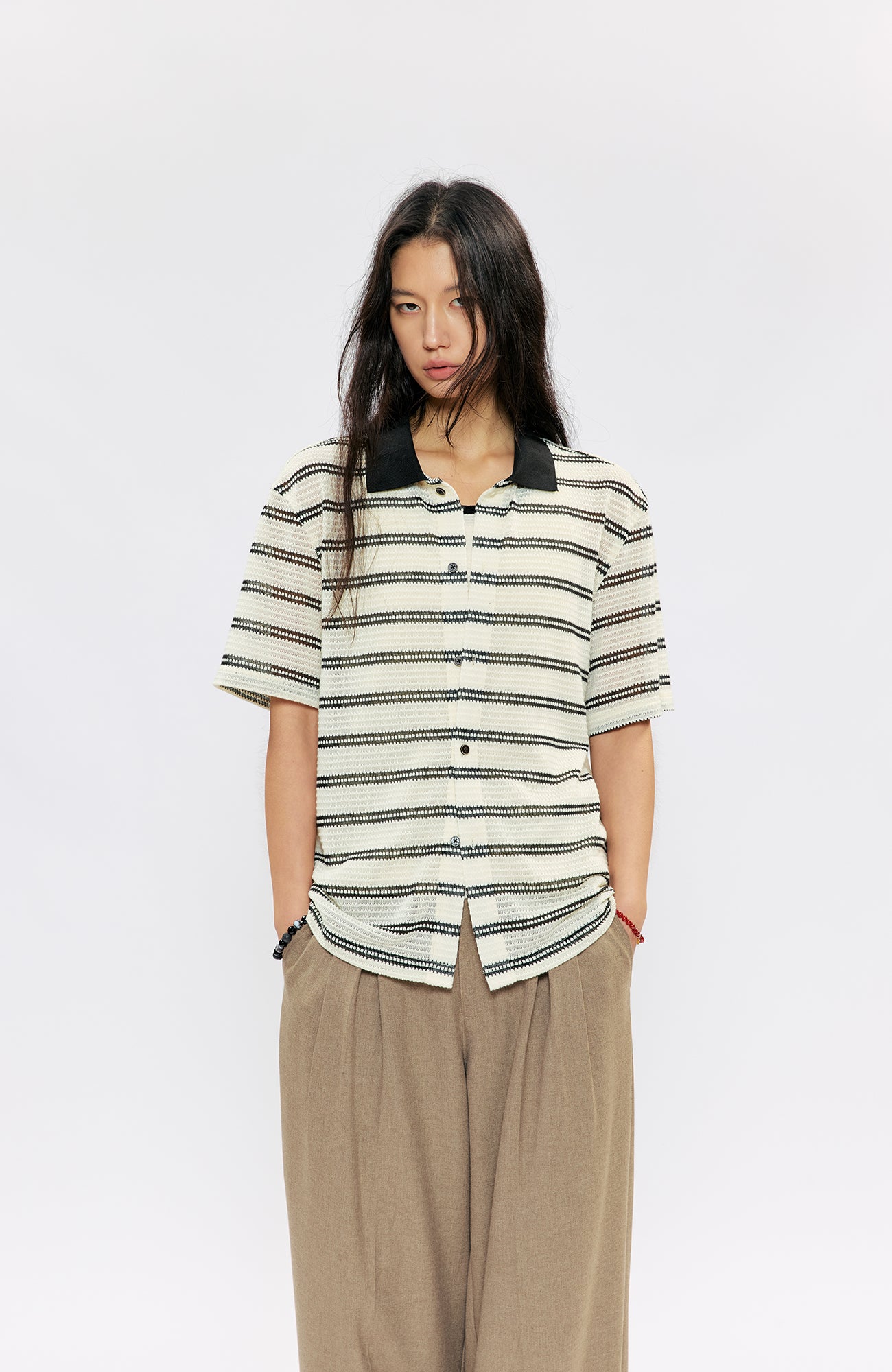 KREATE Stripe Knit Half Shirt, premium urban and streetwear designers apparel on PROJECTISR.com, KREATE