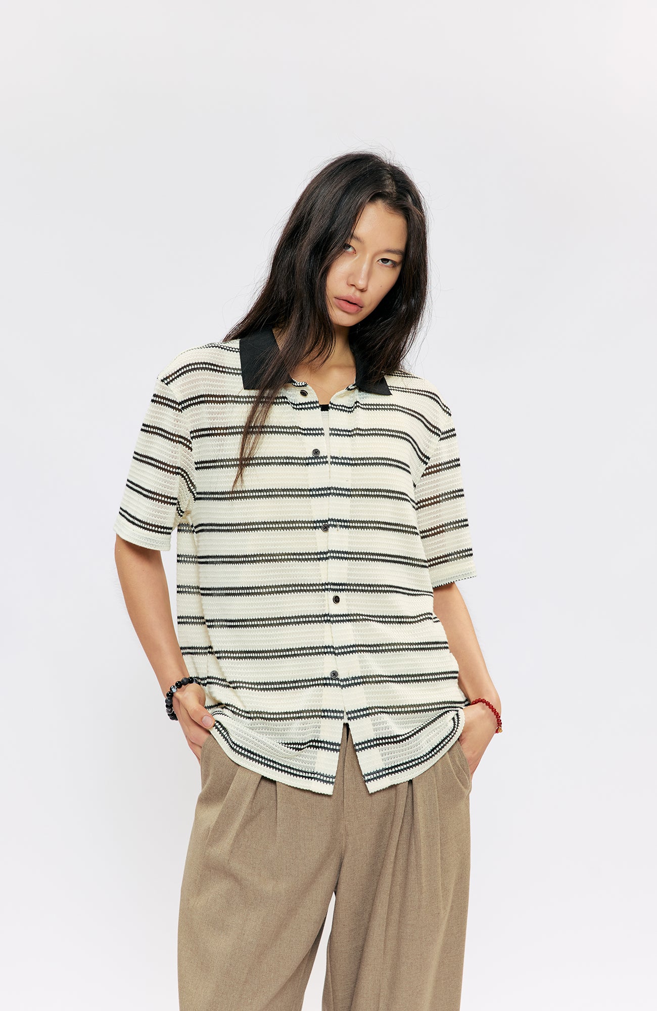 KREATE Stripe Knit Half Shirt, premium urban and streetwear designers apparel on PROJECTISR.com, KREATE