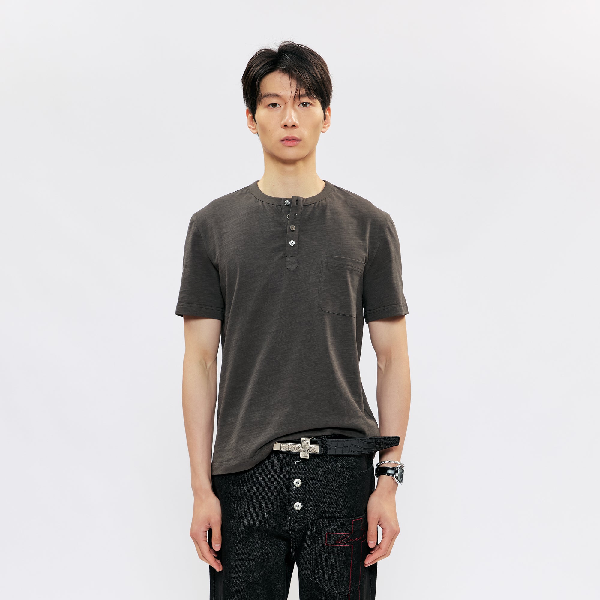 KREATE Cross-Stitch Henley T-Shirt, premium urban and streetwear designers apparel on PROJECTISR.com, KREATE