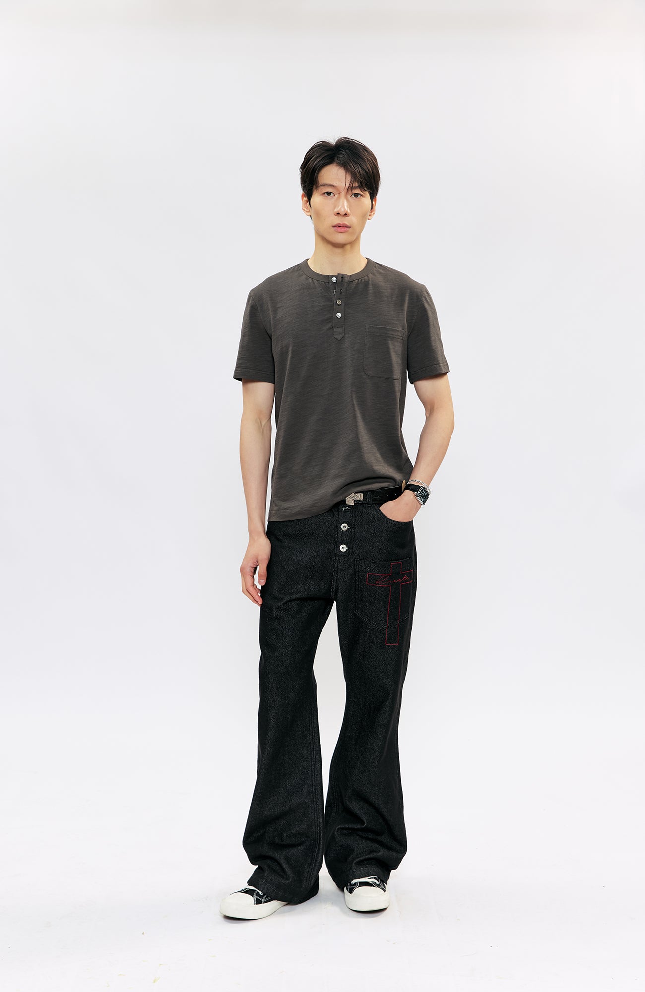 KREATE Cross-Stitch Henley T-Shirt, premium urban and streetwear designers apparel on PROJECTISR.com, KREATE