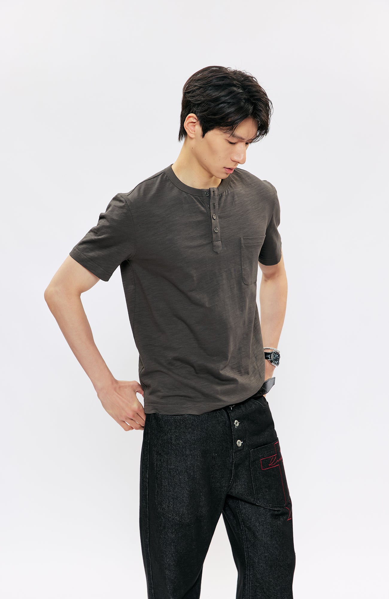 KREATE Cross-Stitch Henley T-Shirt, premium urban and streetwear designers apparel on PROJECTISR.com, KREATE