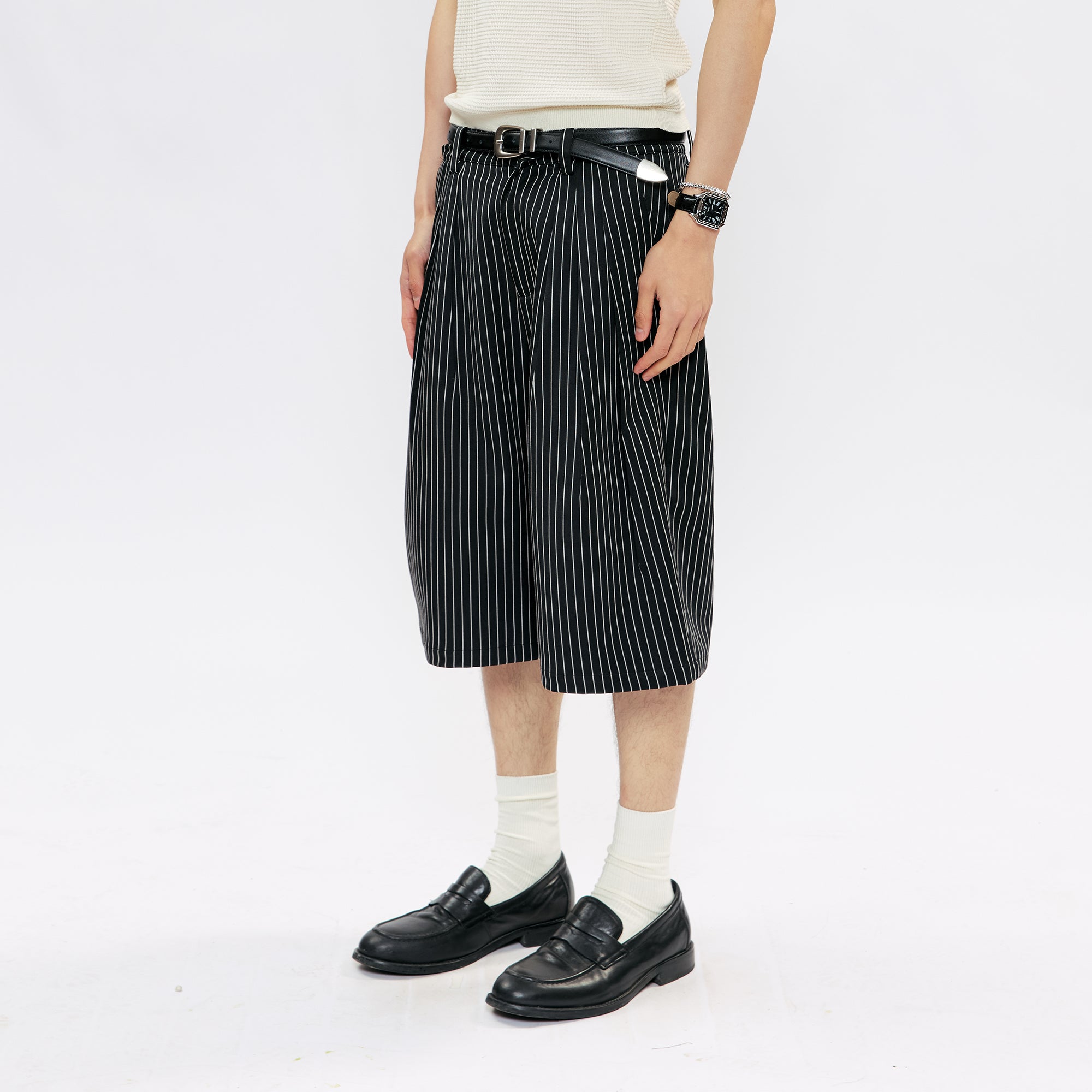 KREATE Pinstripe Pleated Suit Shorts, premium urban and streetwear designers apparel on PROJECTISR.com, KREATE