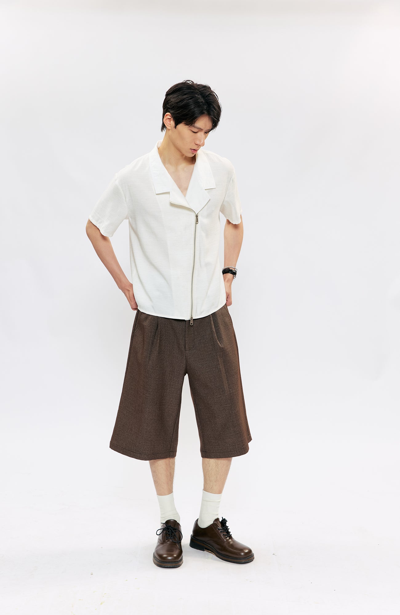 KREATE Asymmetric Zip Short-Sleeve Shirt, premium urban and streetwear designers apparel on PROJECTISR.com, KREATE